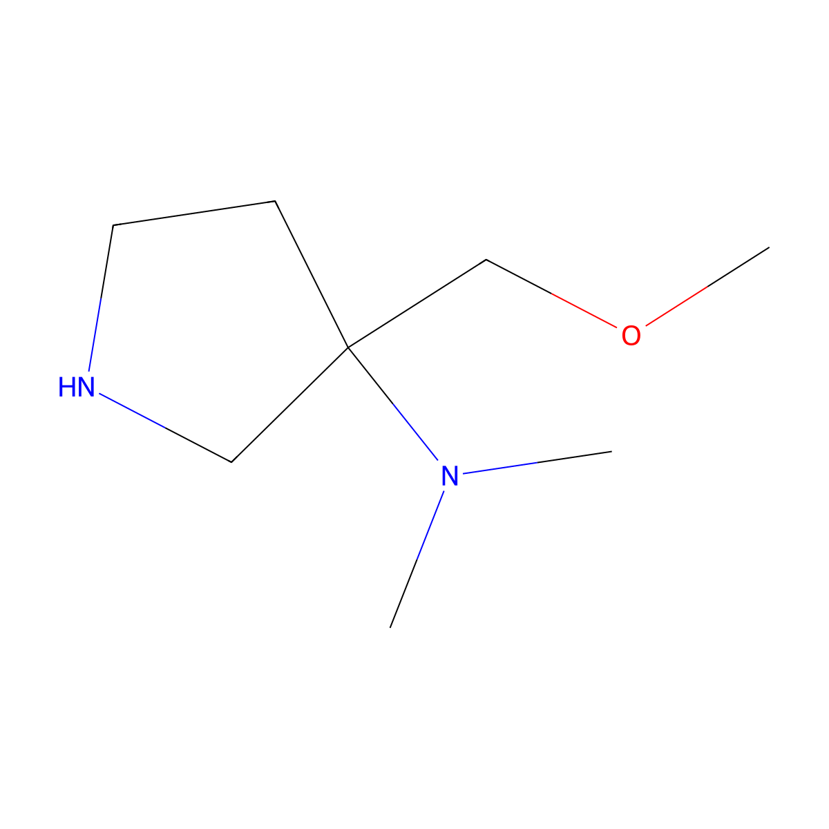3-(methoxymethyl)-N,N-dimethylpyrrolidin-3-amine molecular structure, CAS 2092022-82-5