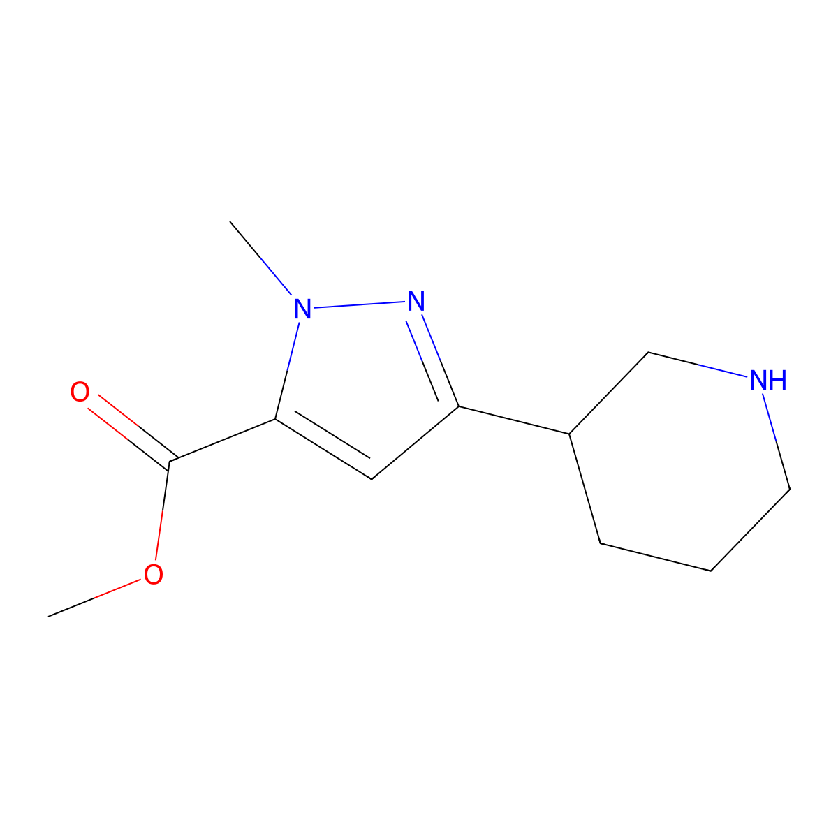 methyl 1-methyl-3-(piperidin-3-yl)-1H-pyrazole-5-carboxylate molecular structure, CAS 2092032-84-1