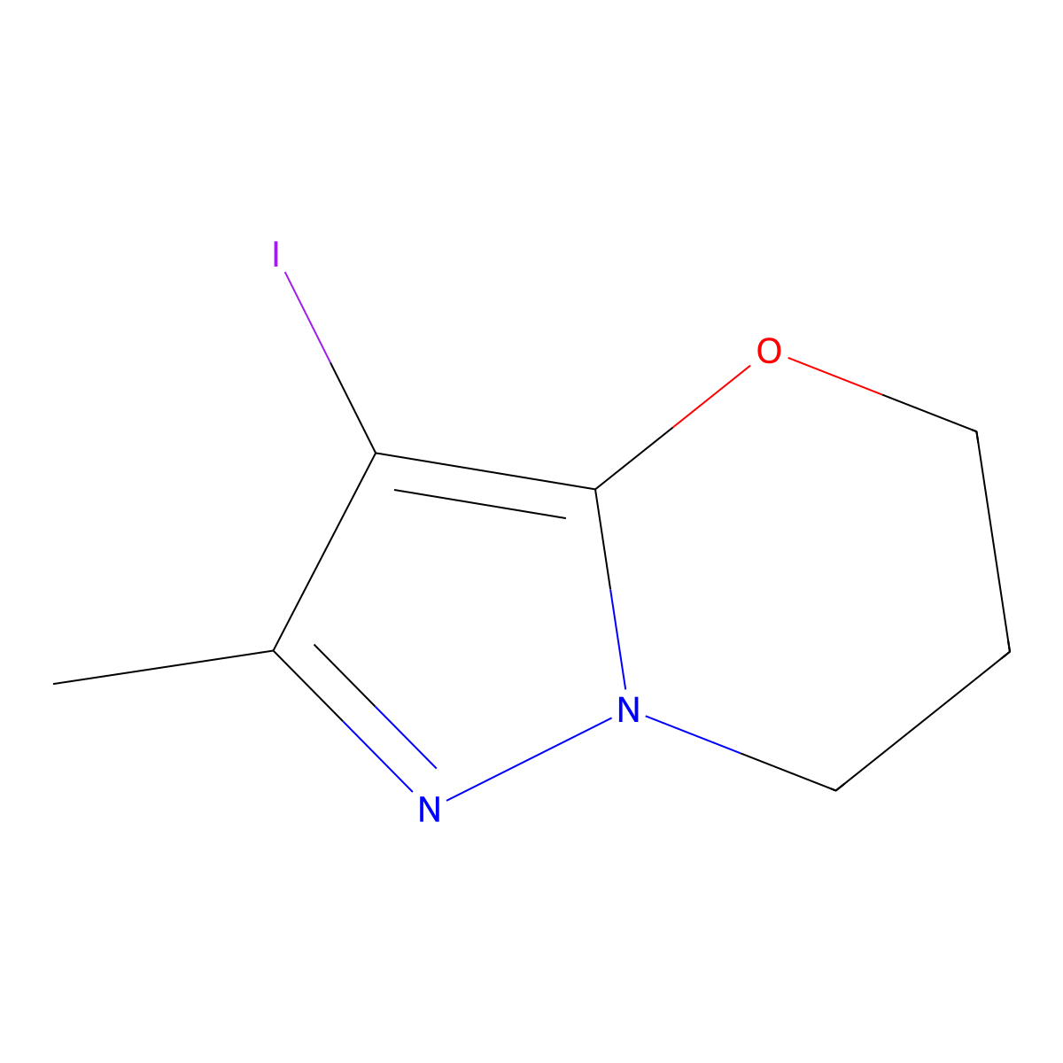 3-iodo-2-methyl-5H,6H,7H-pyrazolo[3,2-b][1,3]oxazine molecular structure, CAS 2092033-32-2