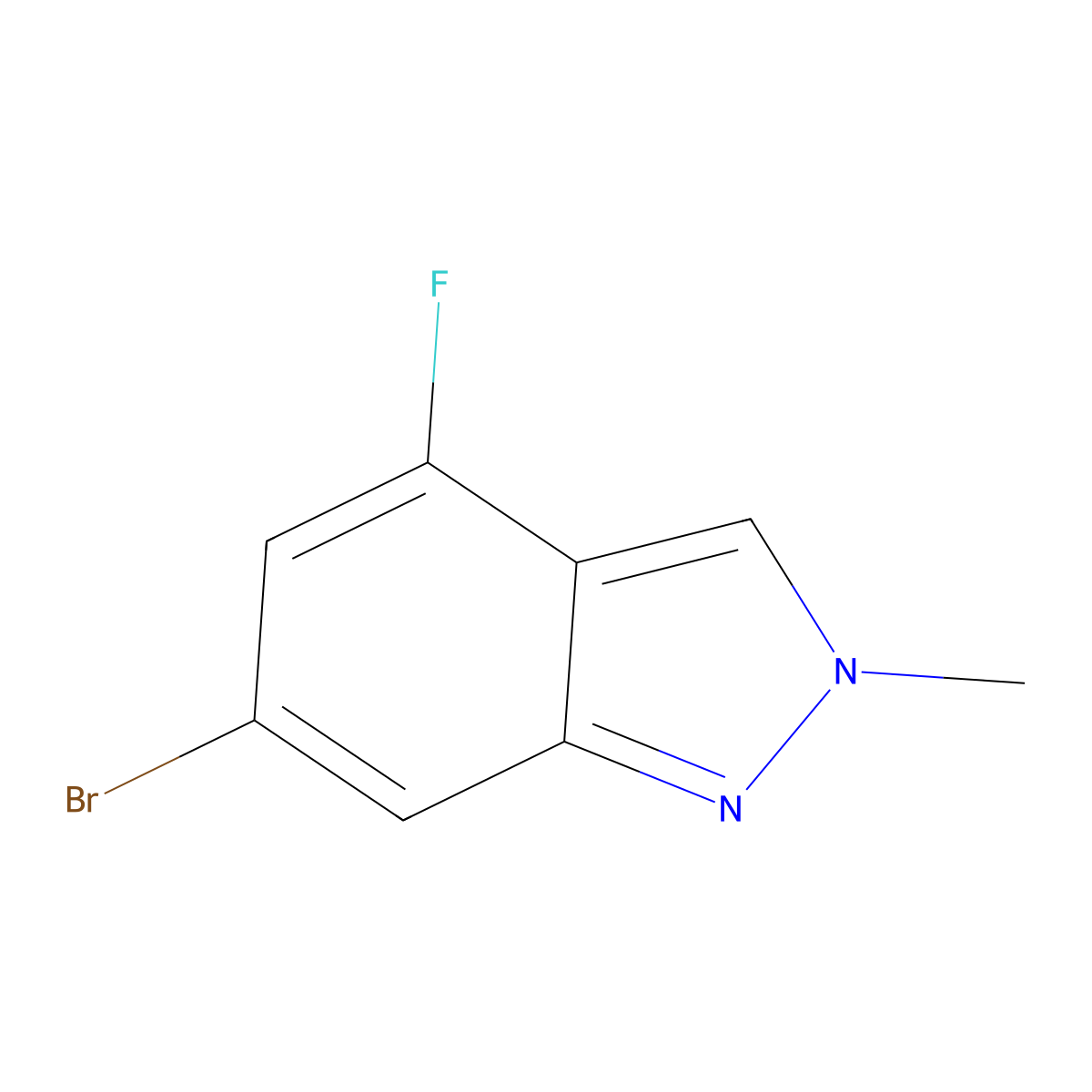 6-bromo-4-fluoro-2-methyl-2H-indazole molecular structure, CAS 2092036-32-1