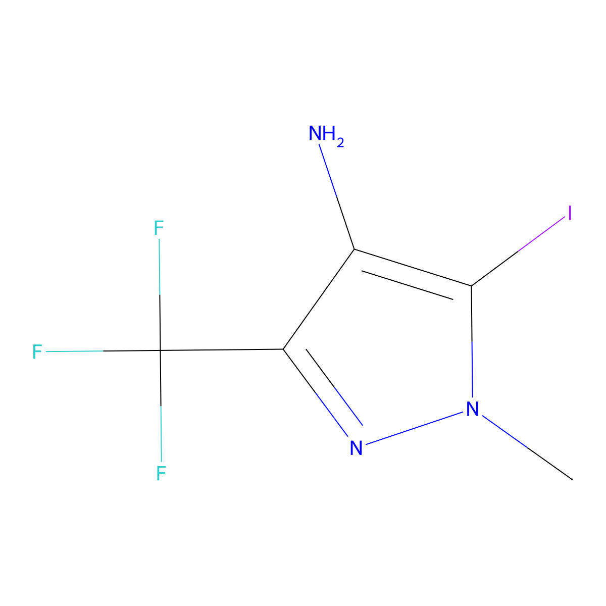 5-Iodo-1-methyl-3-(trifluoromethyl)-1H-pyrazol-4-amine molecular structure, CAS 2092046-65-4