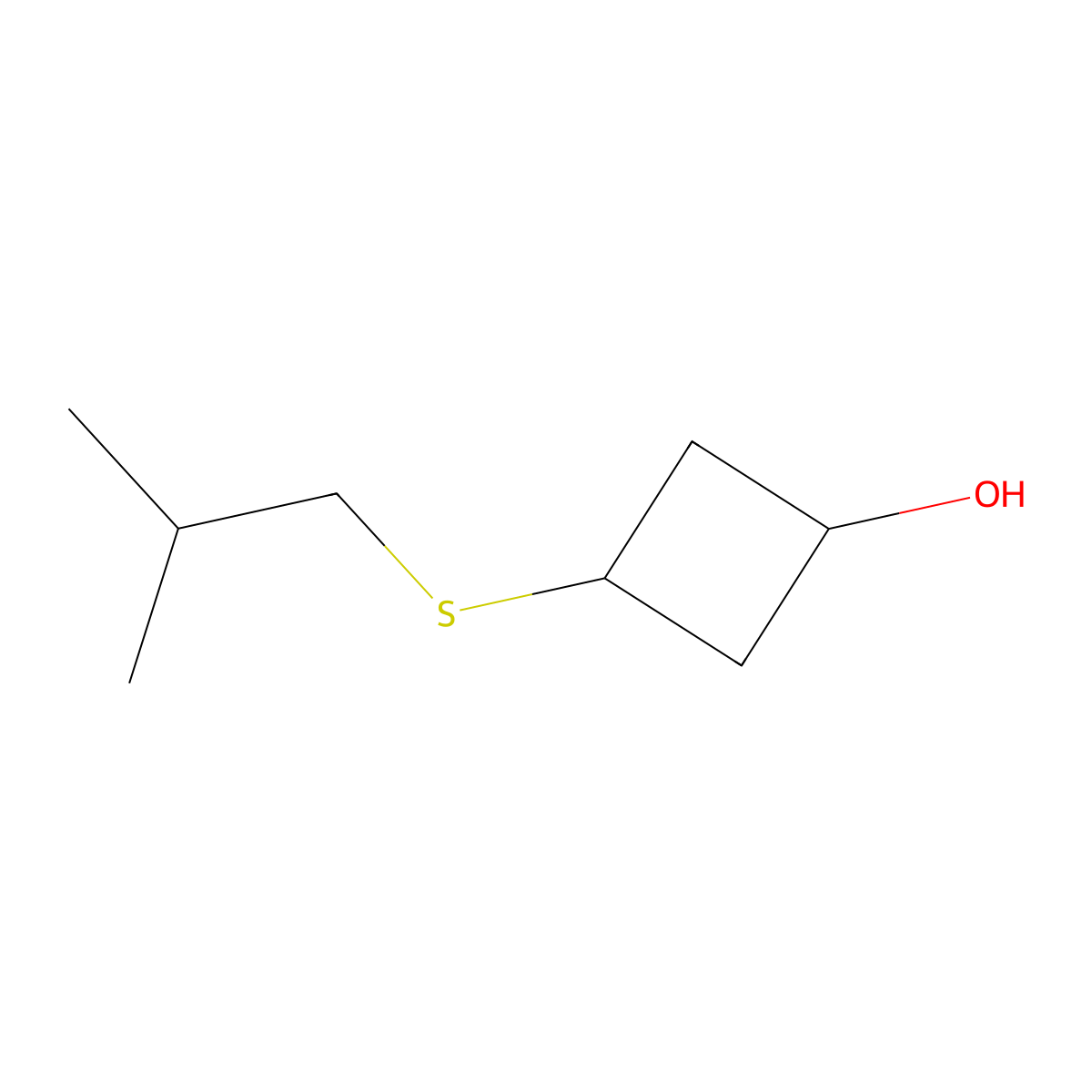 3-[(2-Methylpropyl)sulfanyl]cyclobutan-1-ol molecular structure, CAS 2092047-68-0