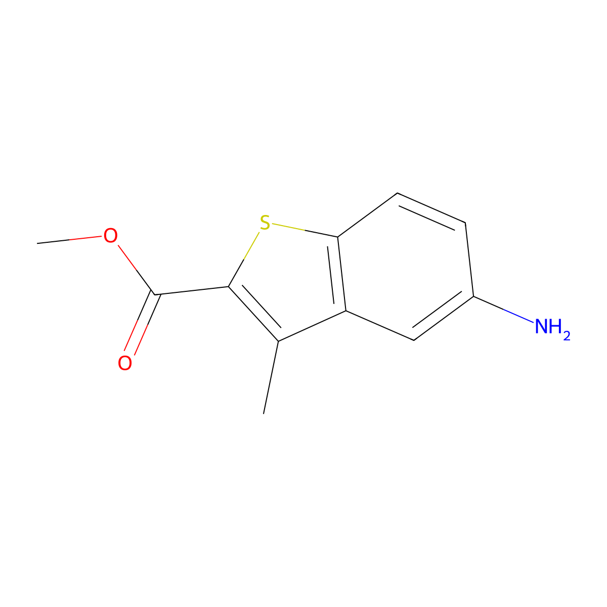 Methyl 5-amino-3-methyl-1-benzothiophene-2-carboxylate molecular structure, CAS 2092066-92-5