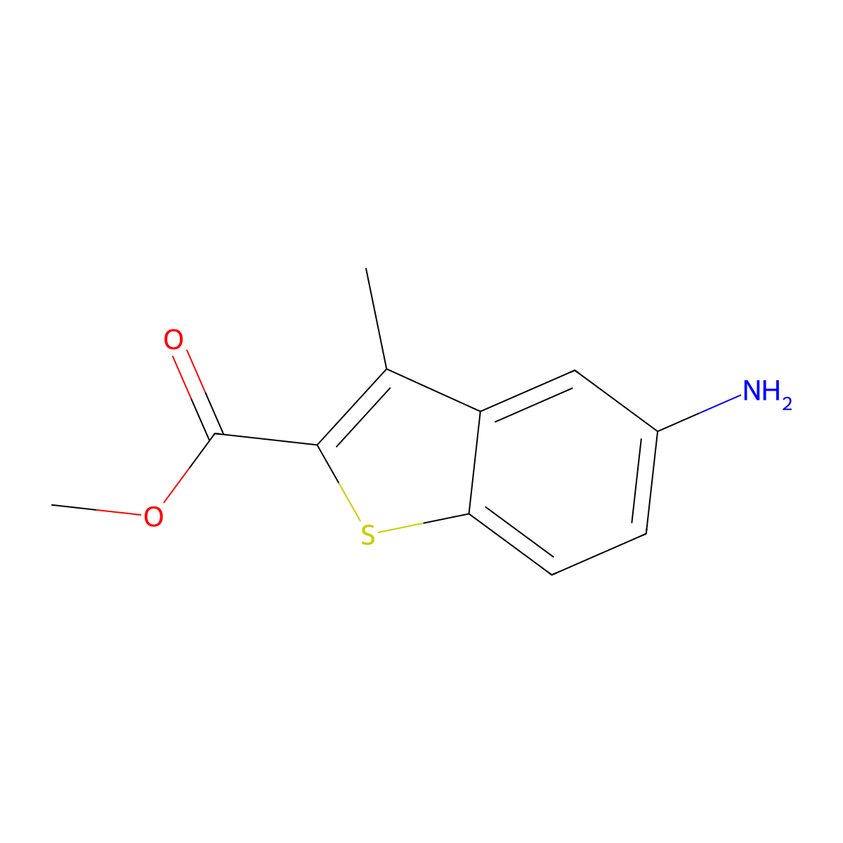 Methyl 5-amino-3-methyl-1-benzothiophene-2-carboxylate molecular structure, CAS 2092066-92-5