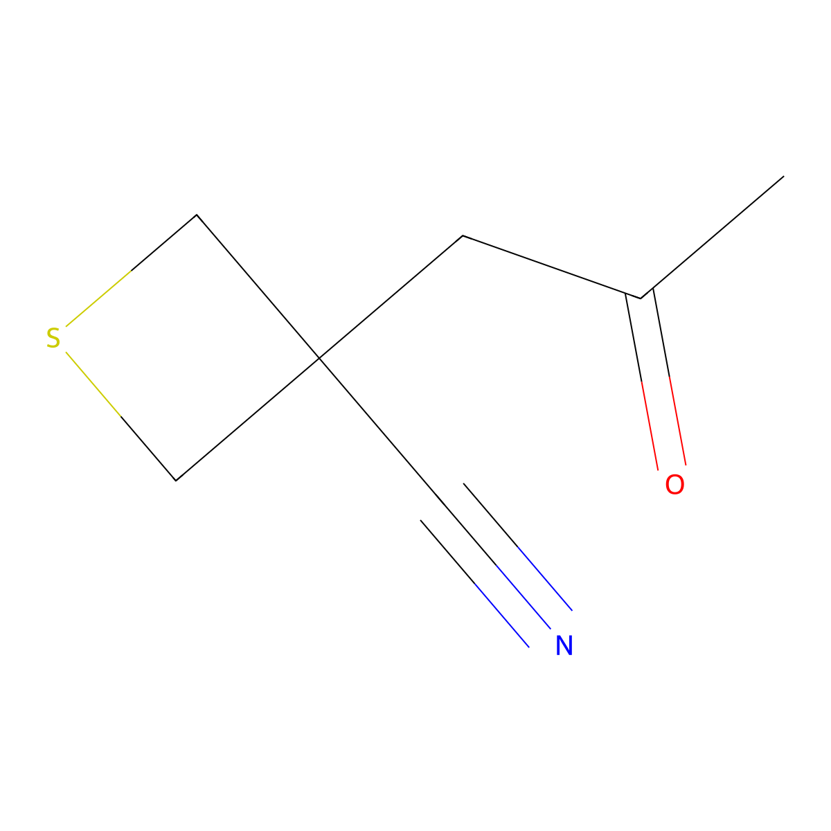3-(2-Oxopropyl)thietane-3-carbonitrile molecular structure, CAS 2092068-35-2