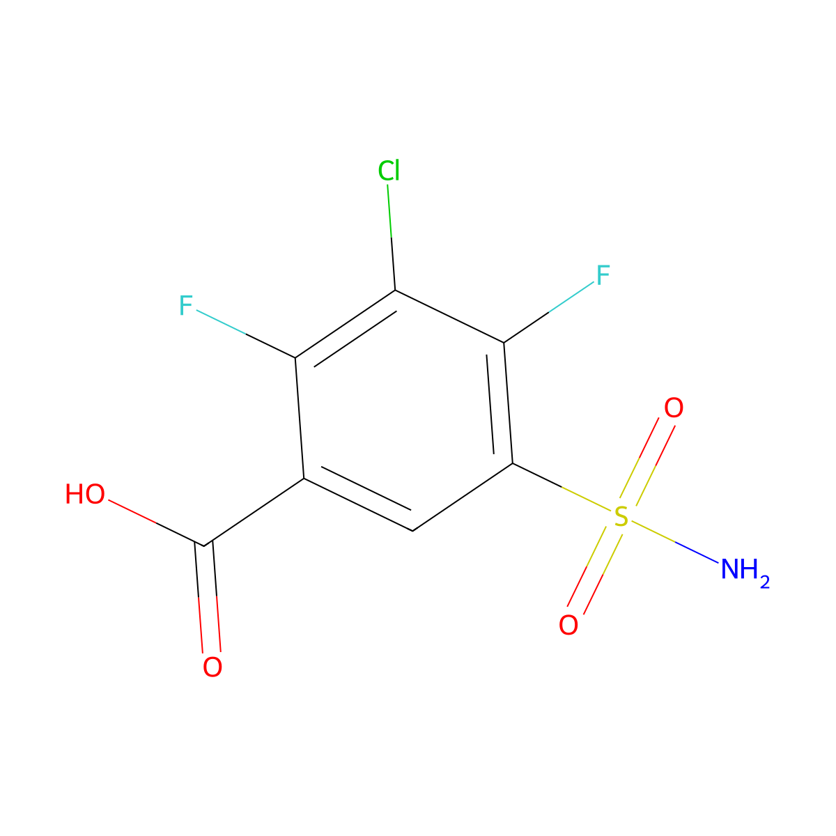 3-Chloro-2,4-difluoro-5-sulfamoylbenzoic acid molecular structure, CAS 2092076-73-6