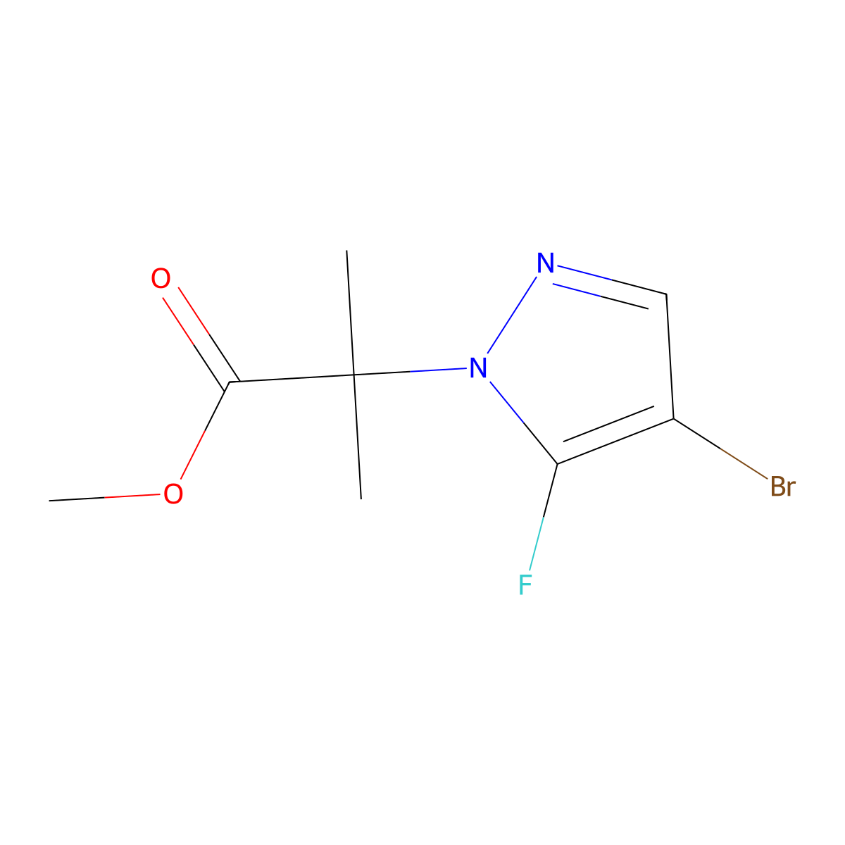Methyl 2-(4-bromo-5-fluoro-1H-pyrazol-1-yl)-2-methylpropanoate molecular structure, CAS 2092077-14-8