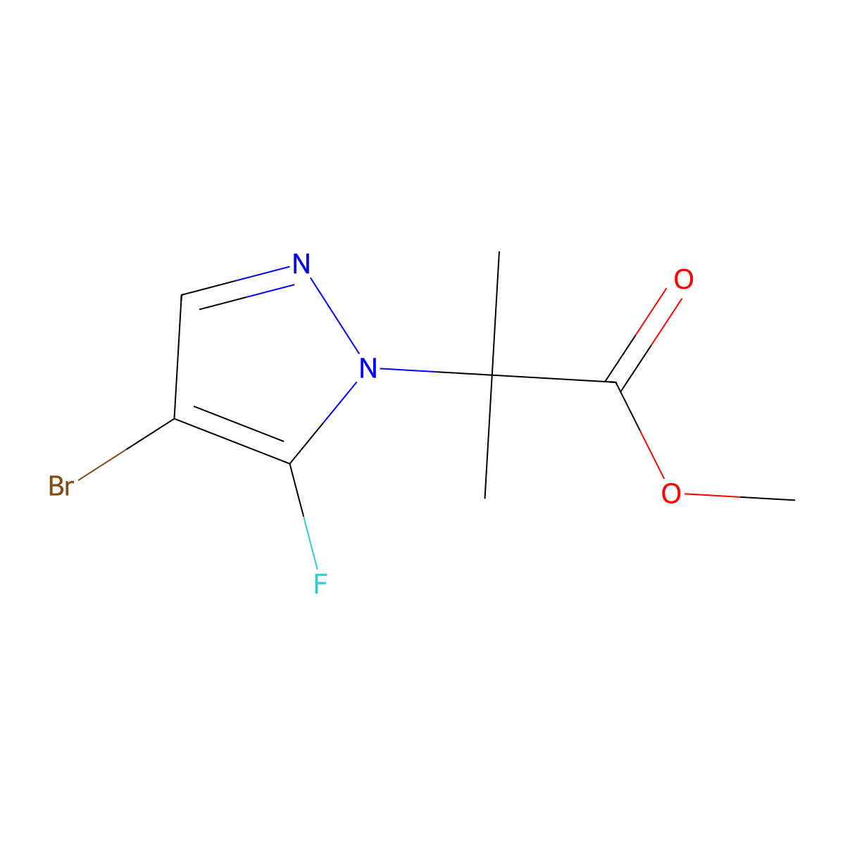 Methyl 2-(4-bromo-5-fluoro-1H-pyrazol-1-yl)-2-methylpropanoate molecular structure, CAS 2092077-14-8