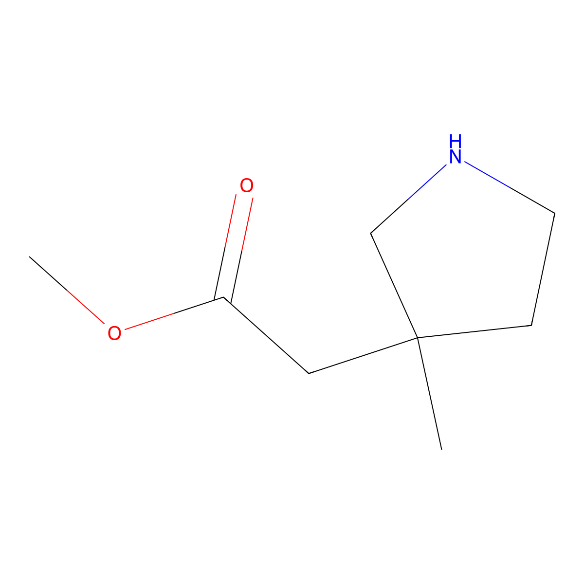 Methyl 2-(3-methylpyrrolidin-3-yl)acetate molecular structure, CAS 2092080-31-2