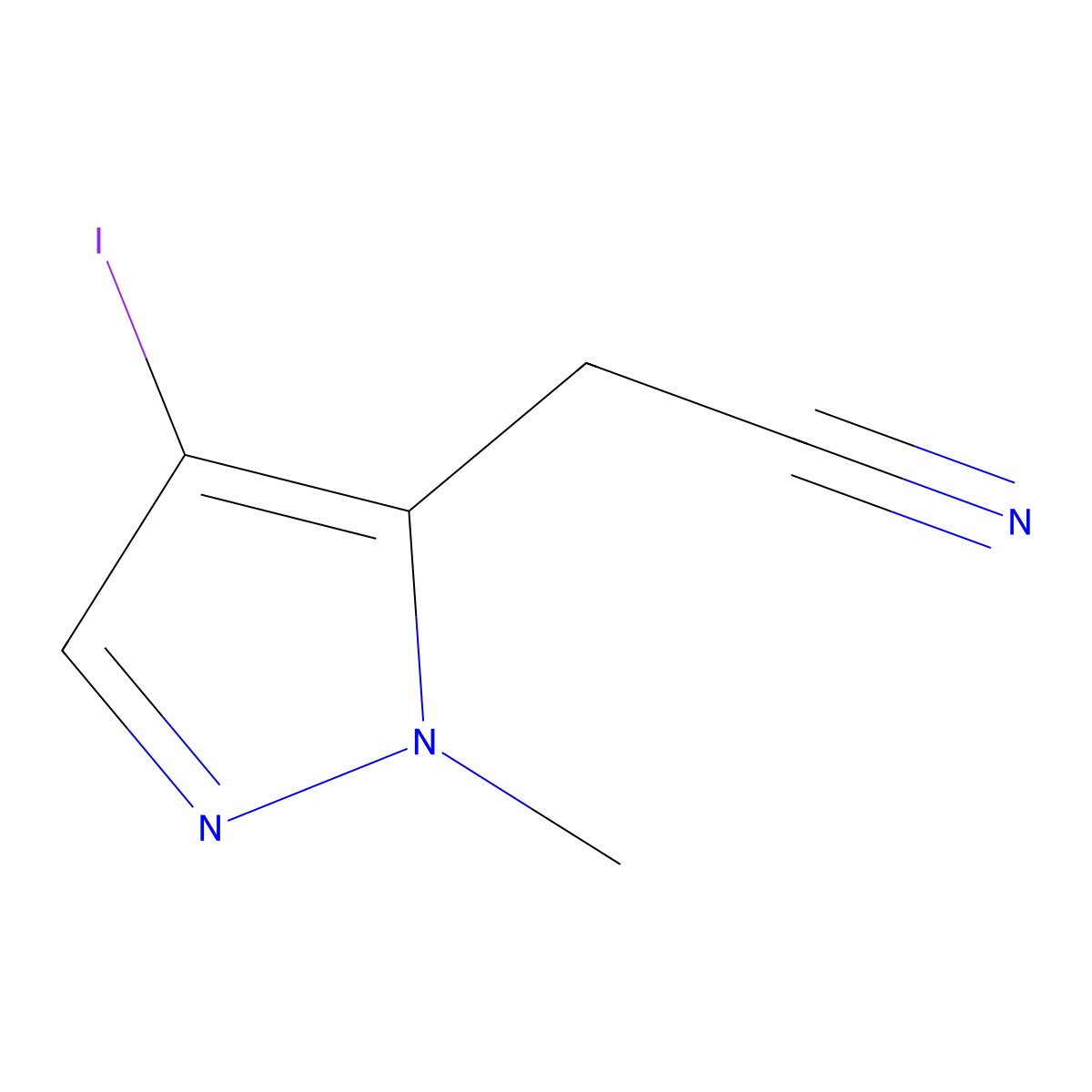 2-(4-iodo-1-methyl-1H-pyrazol-5-yl)acetonitrile molecular structure, CAS 2092083-58-2
