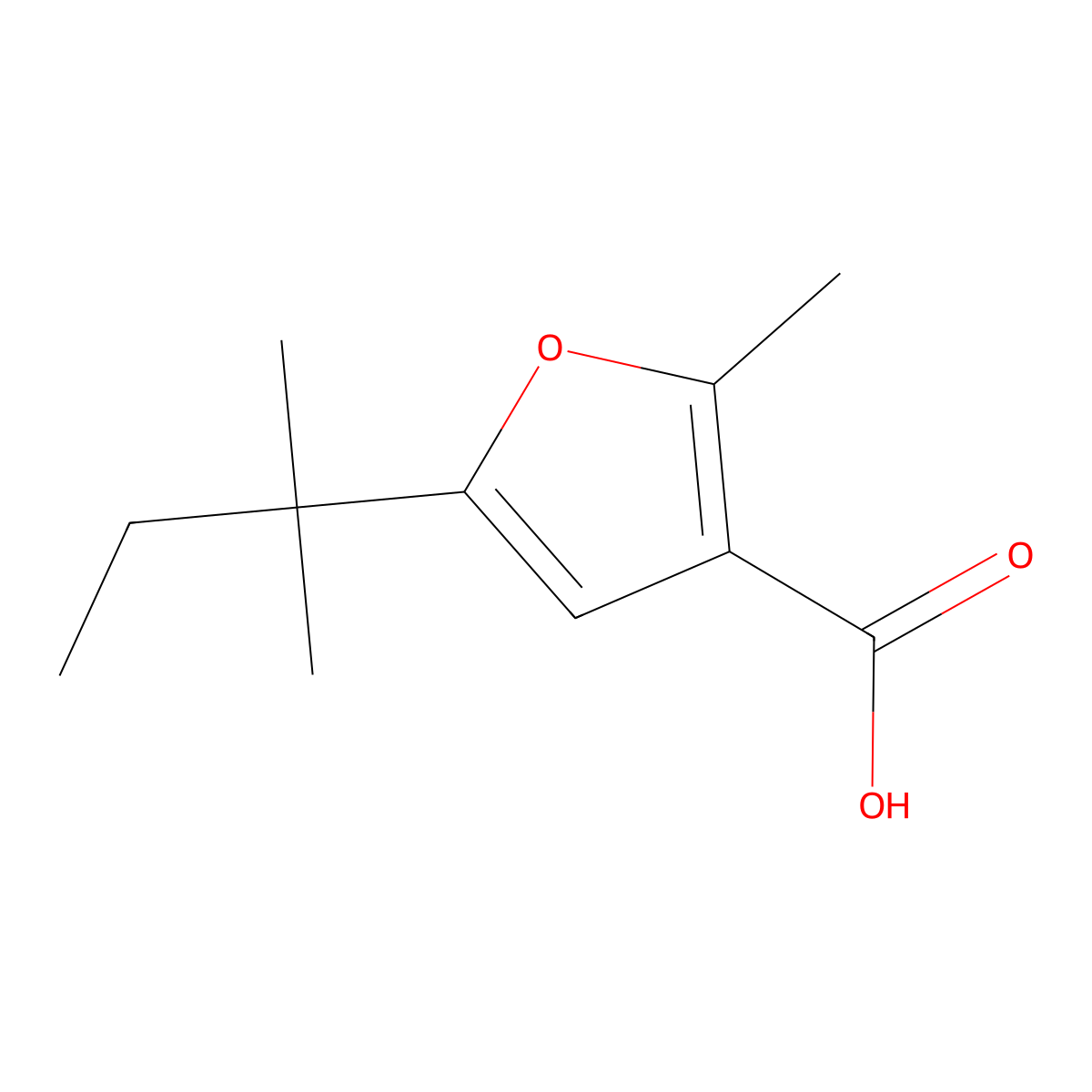2-Methyl-5-(2-methylbutan-2-yl)furan-3-carboxylic acid molecular structure, CAS 2092092-50-5