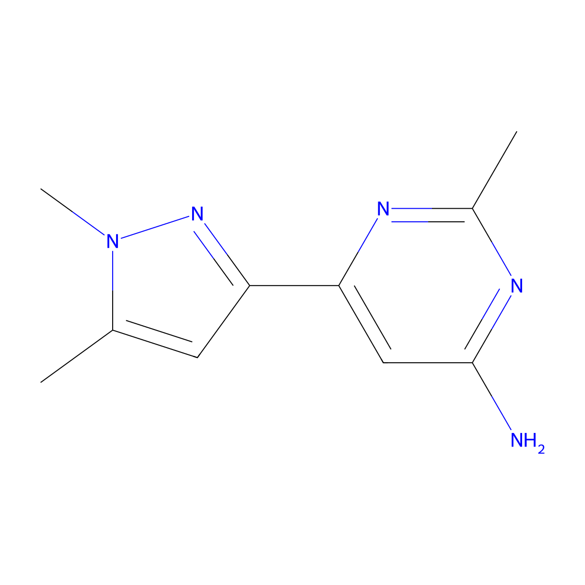 6-(1,5-dimethyl-1H-pyrazol-3-yl)-2-methylpyrimidin-4-amine molecular structure, CAS 2092093-83-7