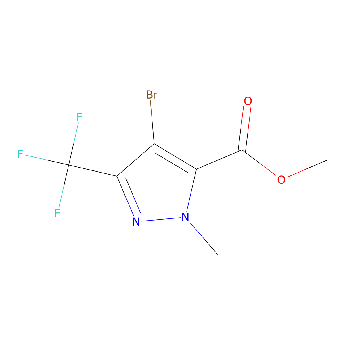methyl 4-bromo-1-methyl-3-(trifluoromethyl)-1H-pyrazole-5-carboxylate molecular structure, CAS 2092095-68-4