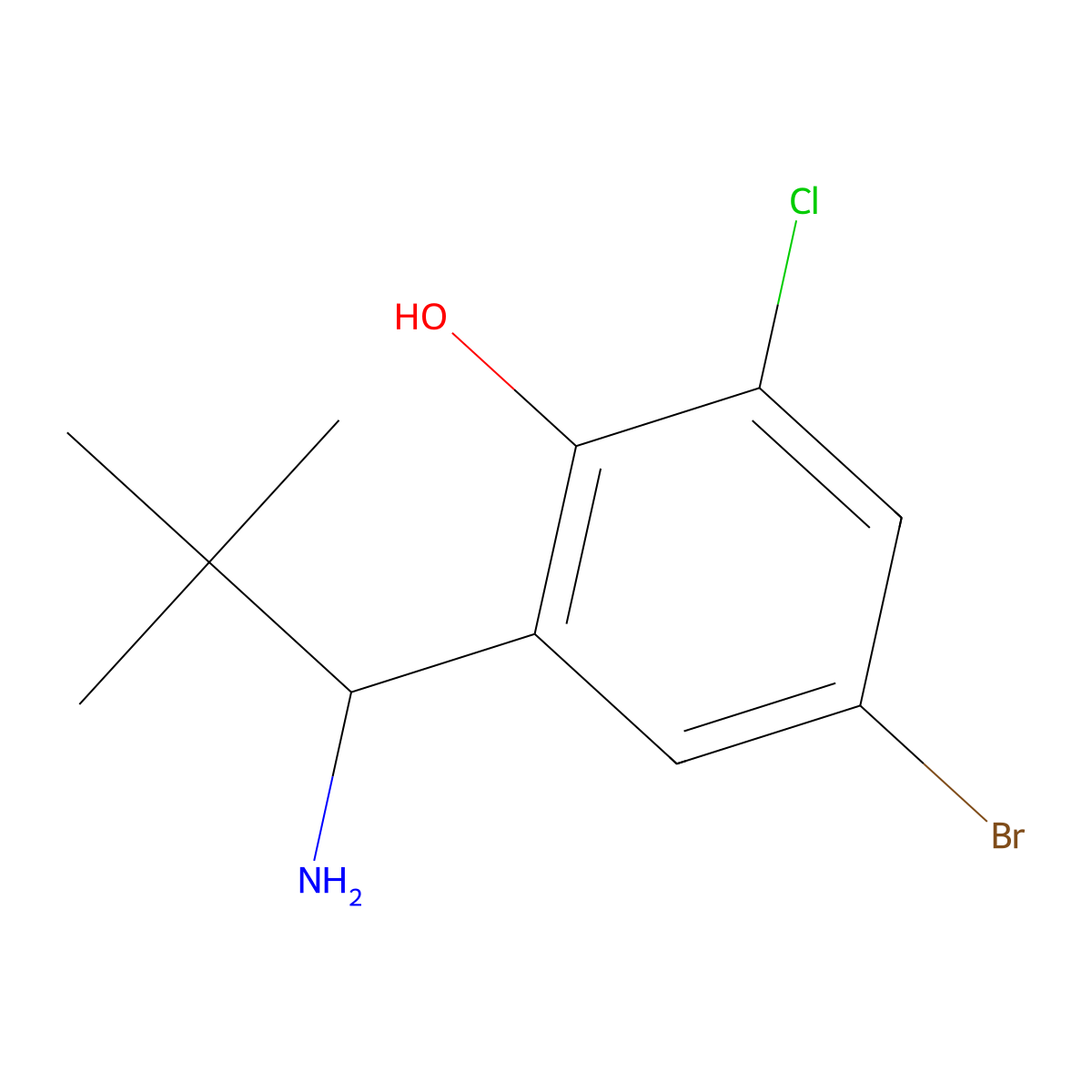2-(1-Amino-2,2-dimethylpropyl)-4-bromo-6-chlorophenol molecular structure, CAS 2092100-23-5