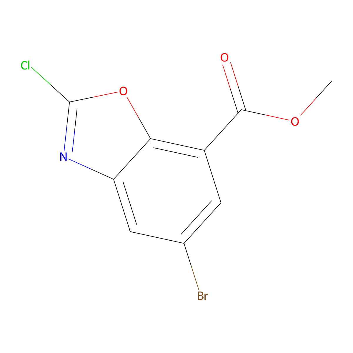 Methyl 5-bromo-2-chloro-1,3-benzoxazole-7-carboxylate molecular structure, CAS 2092102-95-7
