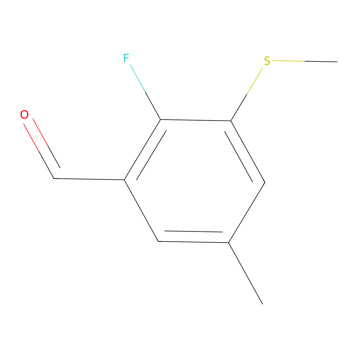2-Fluoro-5-methyl-3-(methylthio)benzaldehyde molecular structure, CAS 2092104-74-8