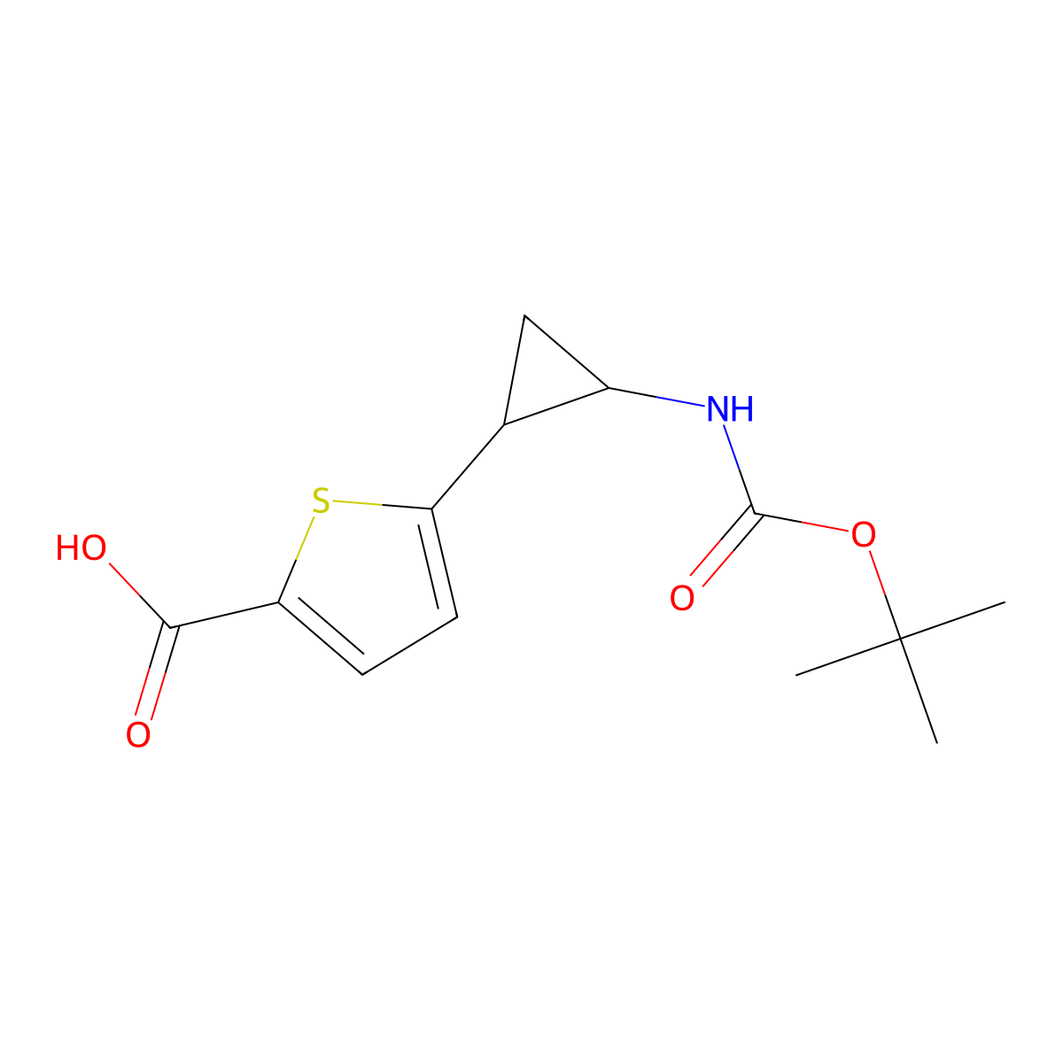5-(2-((tert-Butoxycarbonyl)amino)cyclopropyl)thiophene-2-carboxylic acid molecular structure, CAS 2092110-28-4