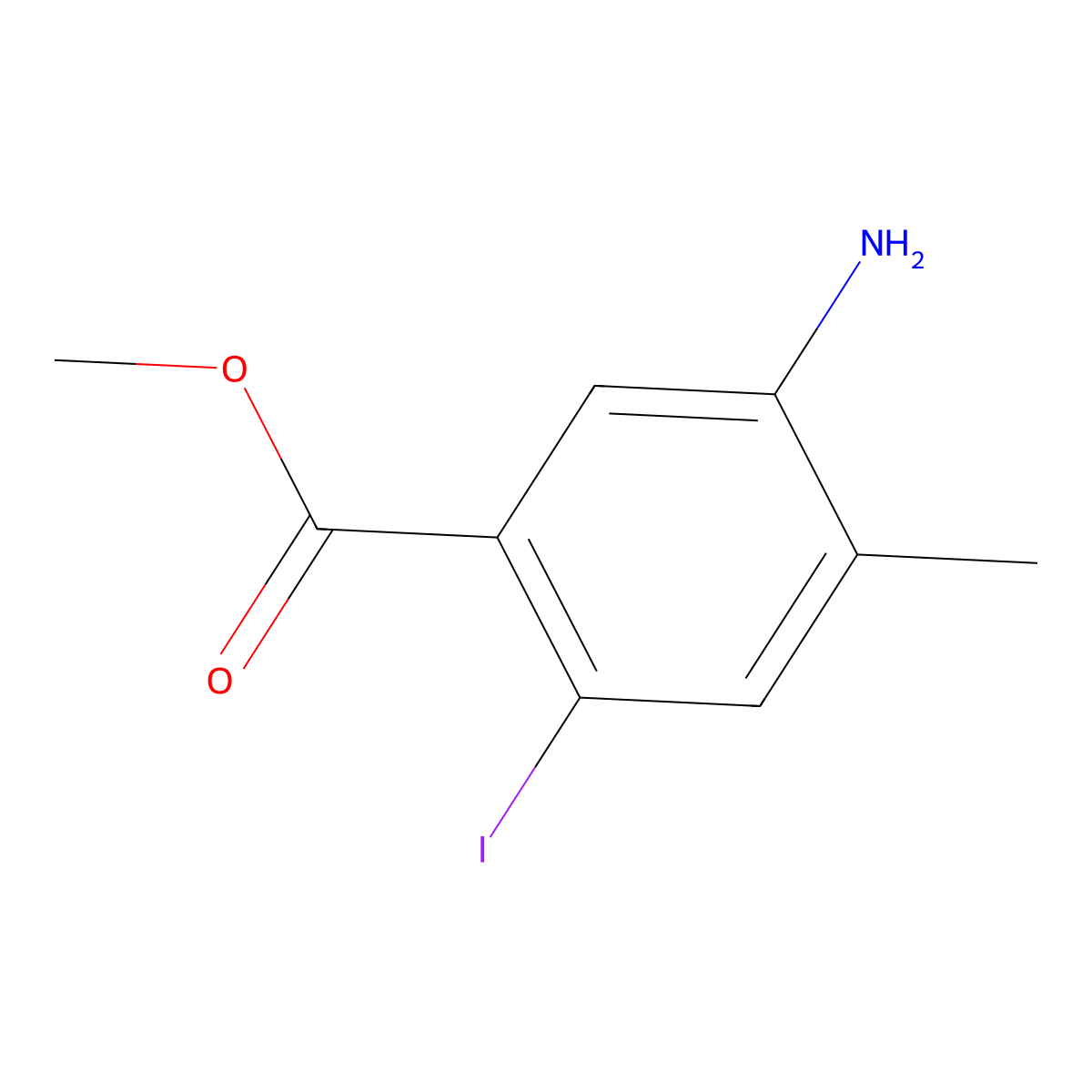 5-Amino-2-iodo-4-methyl-benzoic acid methyl ester molecular structure, CAS 2092115-73-4