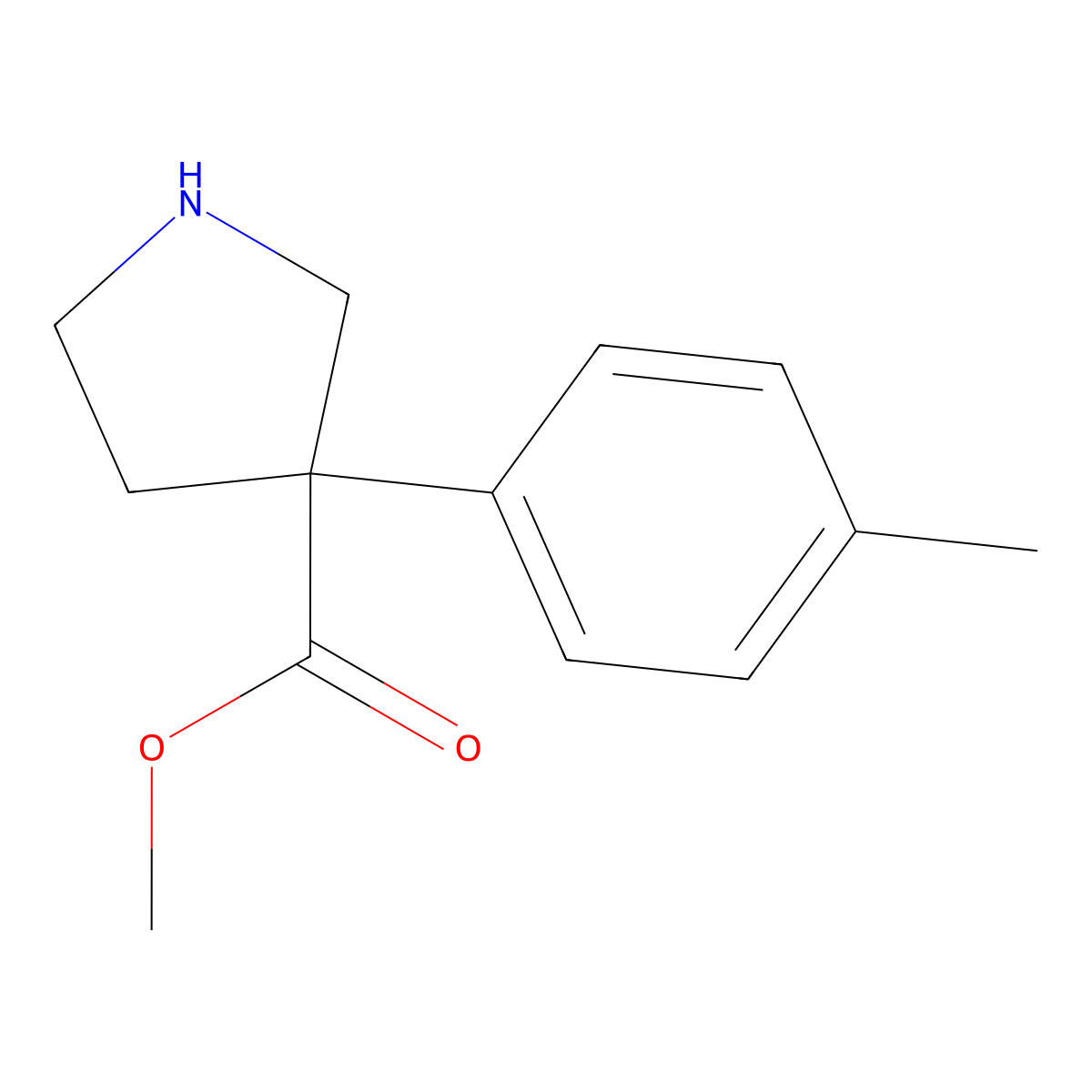Methyl 3-(4-methylphenyl)pyrrolidine-3-carboxylate molecular structure, CAS 2092127-38-1