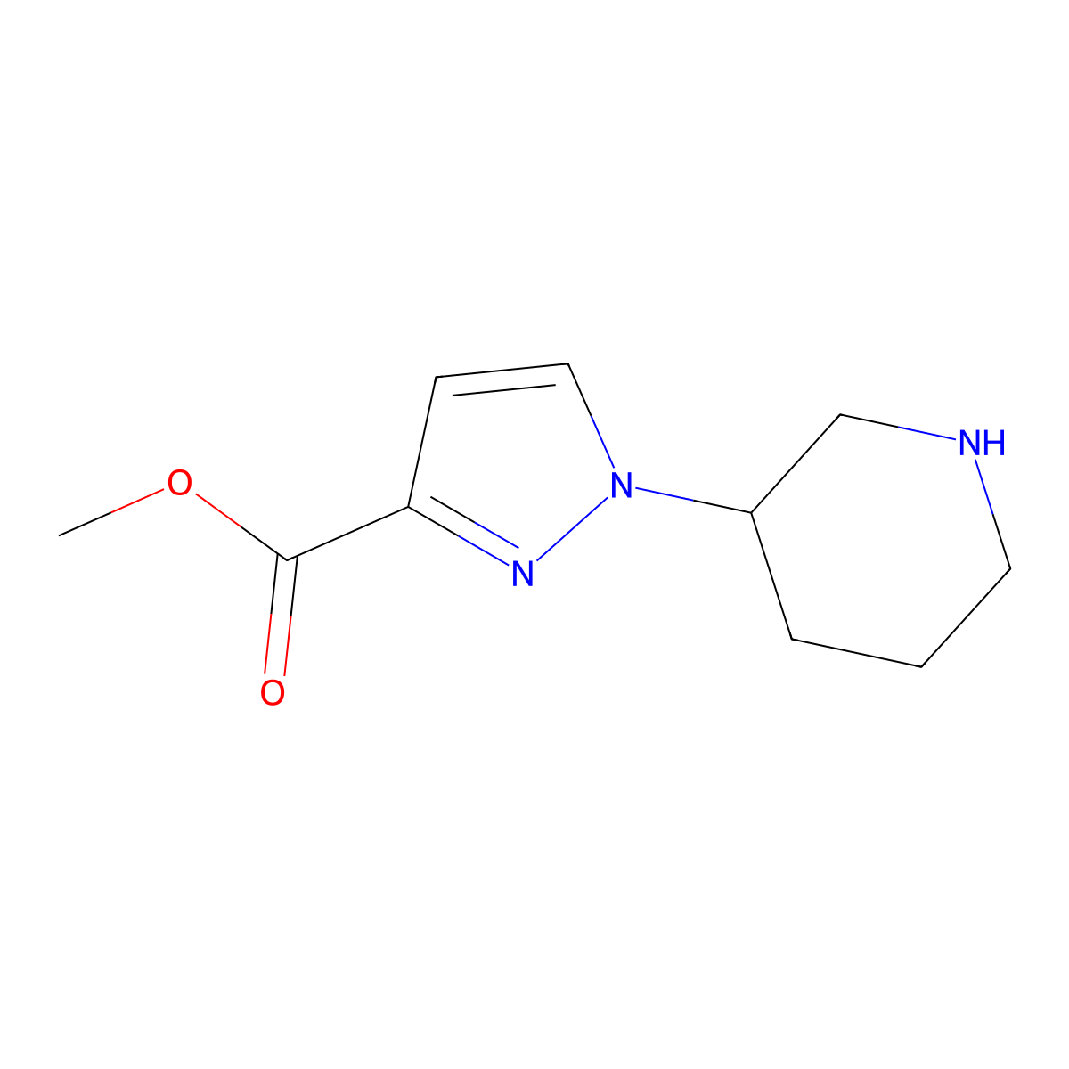 Methyl 1-(piperidin-3-yl)-1H-pyrazole-3-carboxylate molecular structure, CAS 2092164-07-1