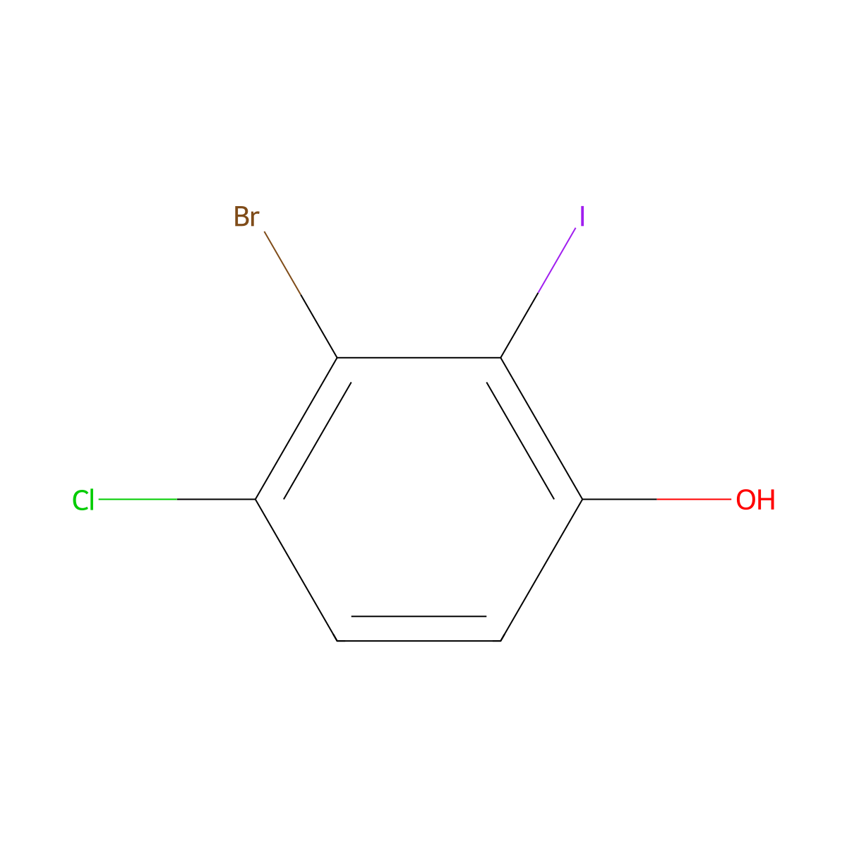 3-Bromo-4-chloro-2-iodophenol molecular structure, CAS 2092184-92-2