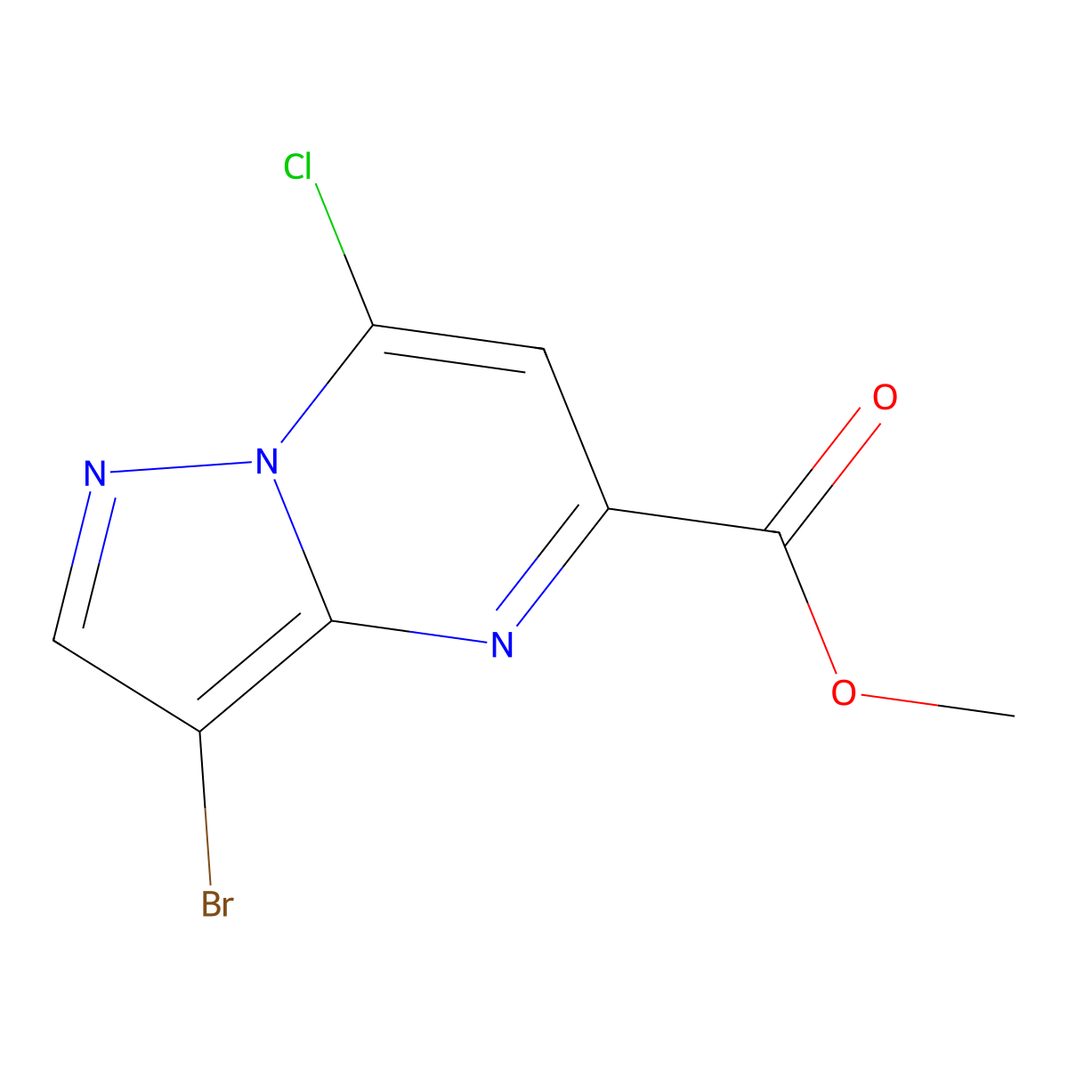 Methyl 3-bromo-7-chloropyrazolo[1,5-a]pyrimidine-5-carboxylate molecular structure, CAS 2092187-30-7