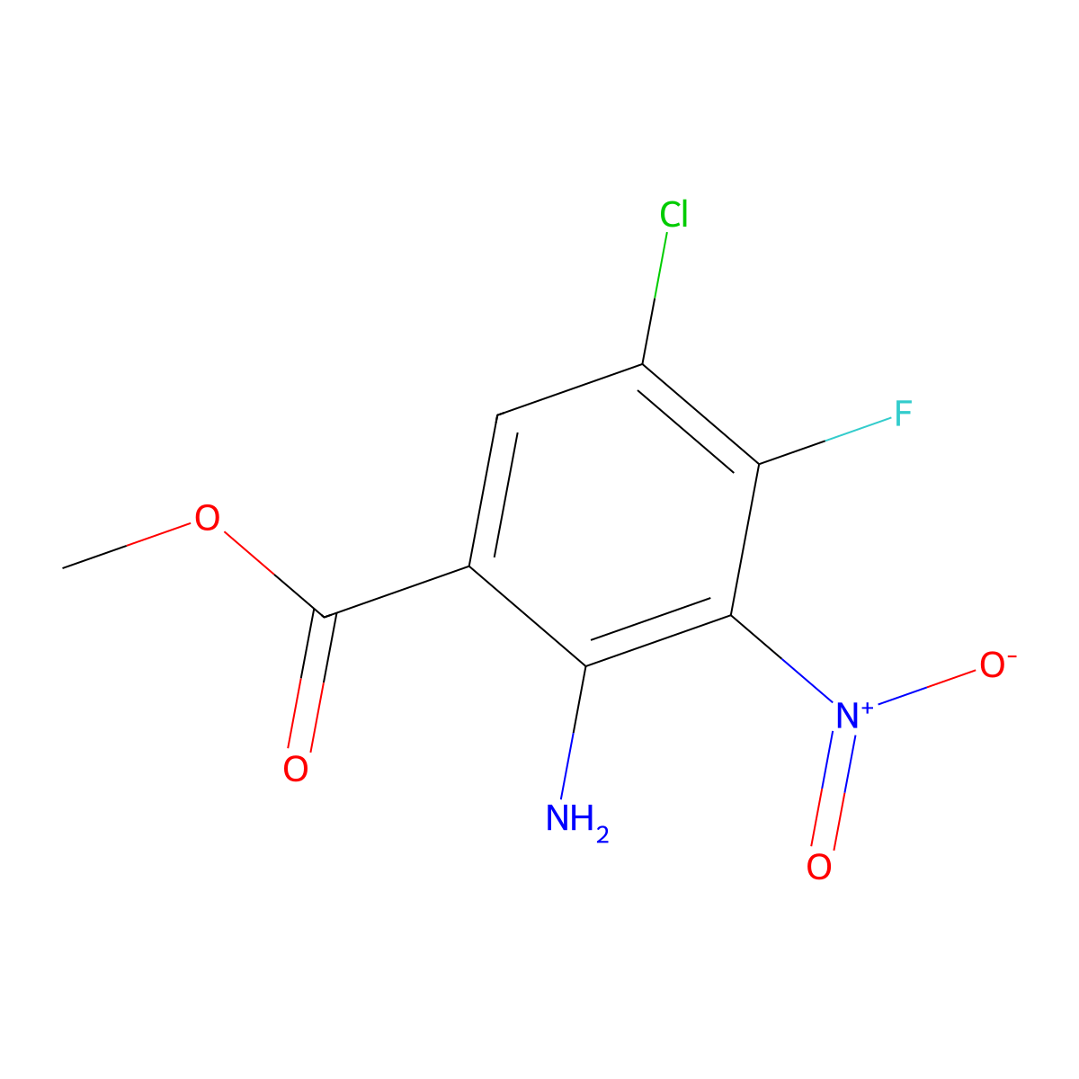 Methyl 2-amino-5-chloro-4-fluoro-3-nitrobenzoate molecular structure, CAS 2092201-69-7