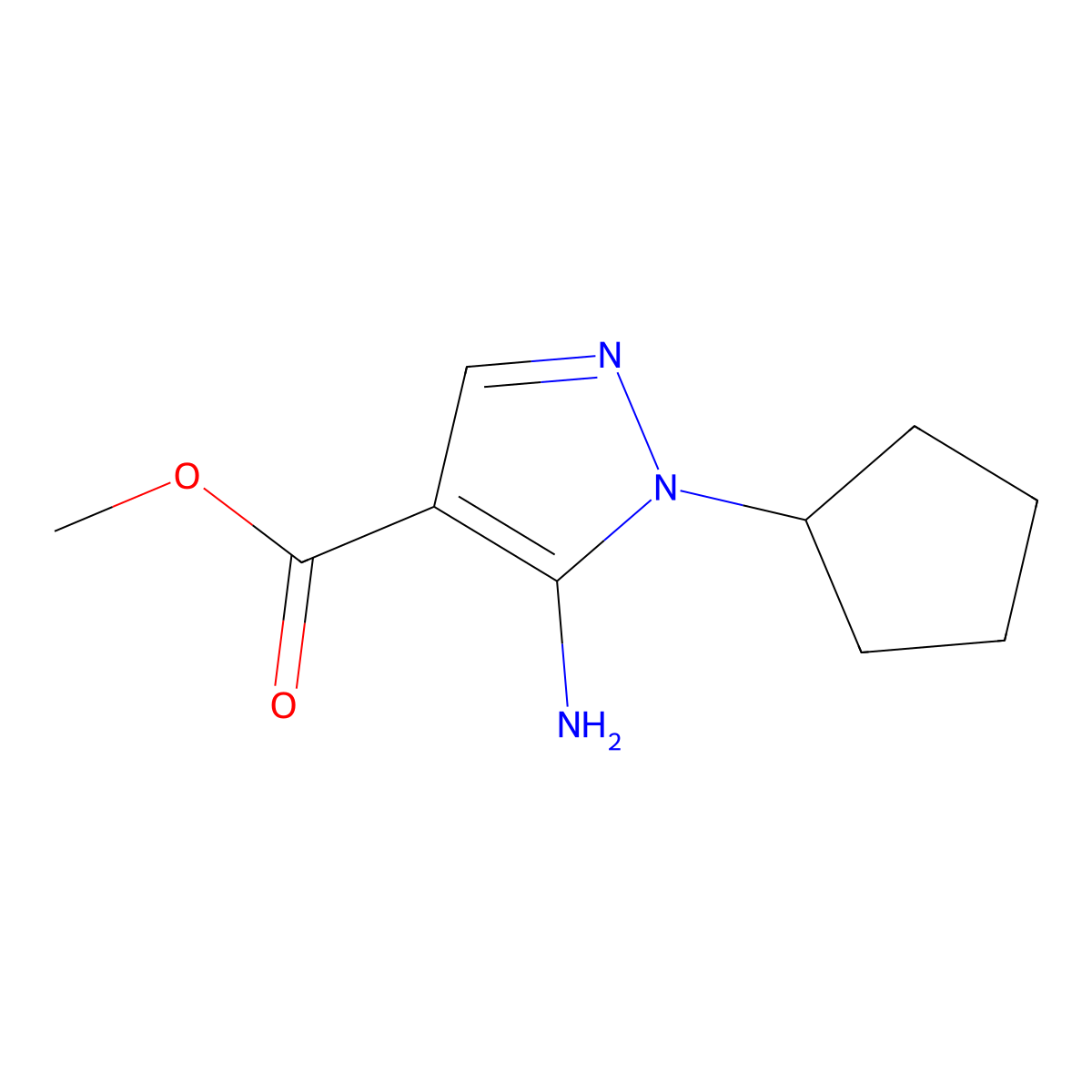 methyl 5-amino-1-cyclopentyl-1H-pyrazole-4-carboxylate molecular structure, CAS 2092207-89-9