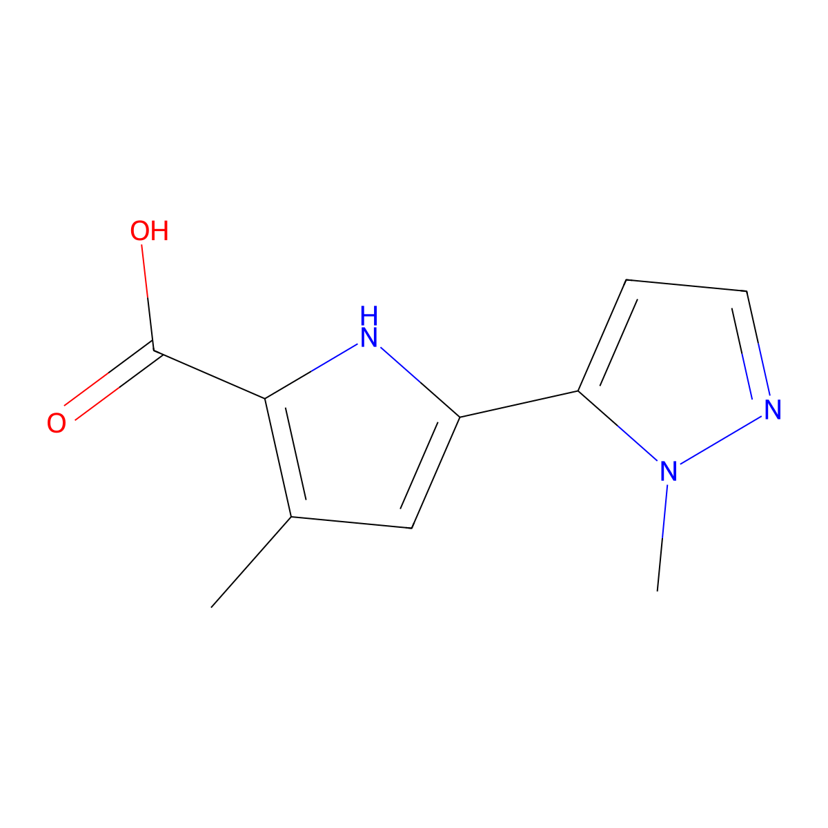 3-Methyl-5-(1-methyl-1H-pyrazol-5-yl)-1H-pyrrole-2-carboxylic acid molecular structure, CAS 2092232-91-0
