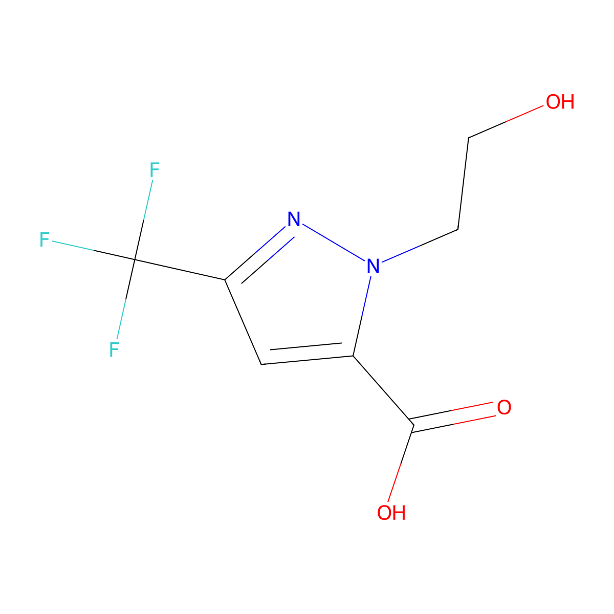 1-(2-hydroxyethyl)-3-(trifluoromethyl)-1H-pyrazole-5-carboxylic acid molecular structure, CAS 2092239-64-8