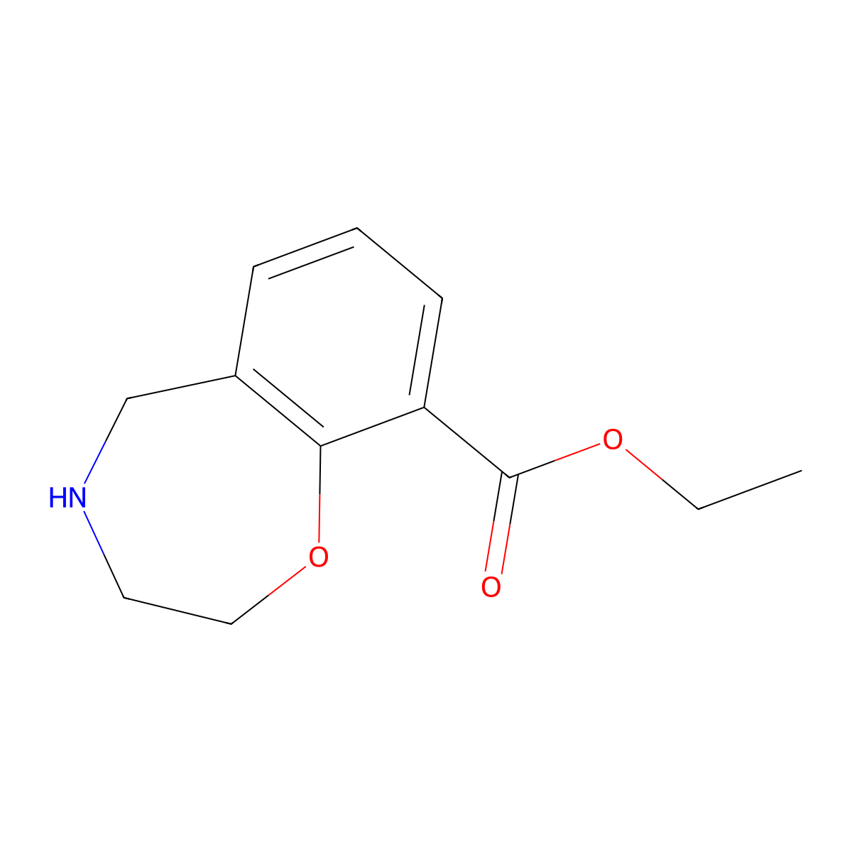 Ethyl 2,3,4,5-tetrahydro-1,4-benzoxazepine-9-carboxylate molecular structure, CAS 2092270-54-5
