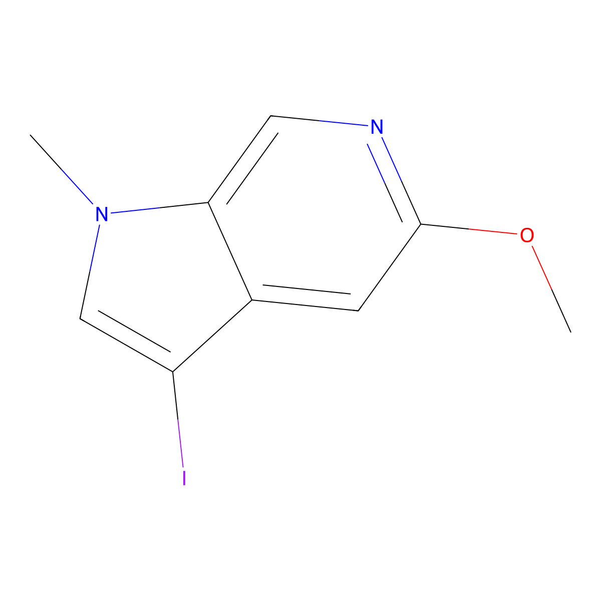 3-iodo-5-methoxy-1-methyl-1H-pyrrolo[2,3-c]pyridine molecular structure, CAS 2092273-42-0