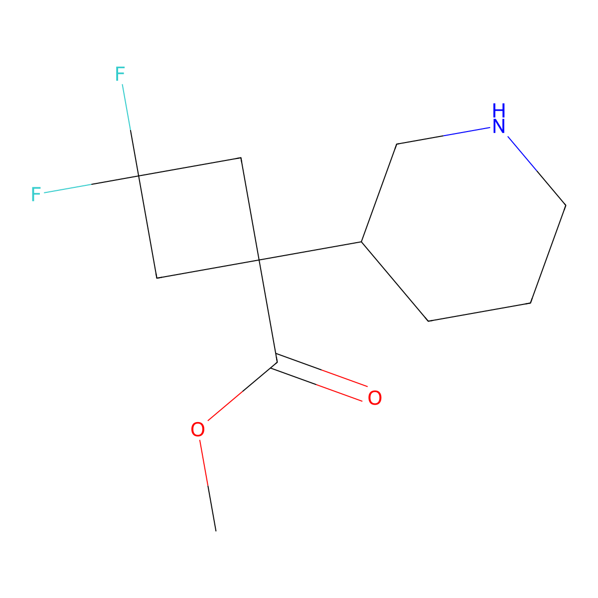 Methyl 3,3-difluoro-1-(piperidin-3-yl)cyclobutane-1-carboxylate molecular structure, CAS 2092290-43-0