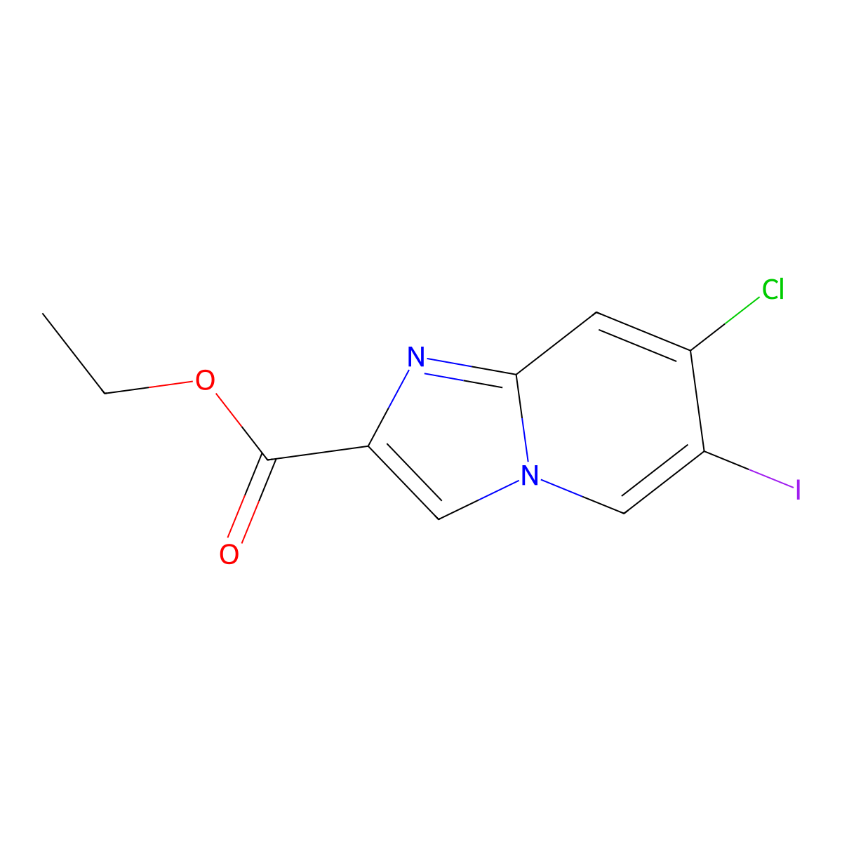 Ethyl 7-chloro-6-iodoimidazo[1,2-A]pyridine-2-carboxylate molecular structure, CAS 2092299-06-2