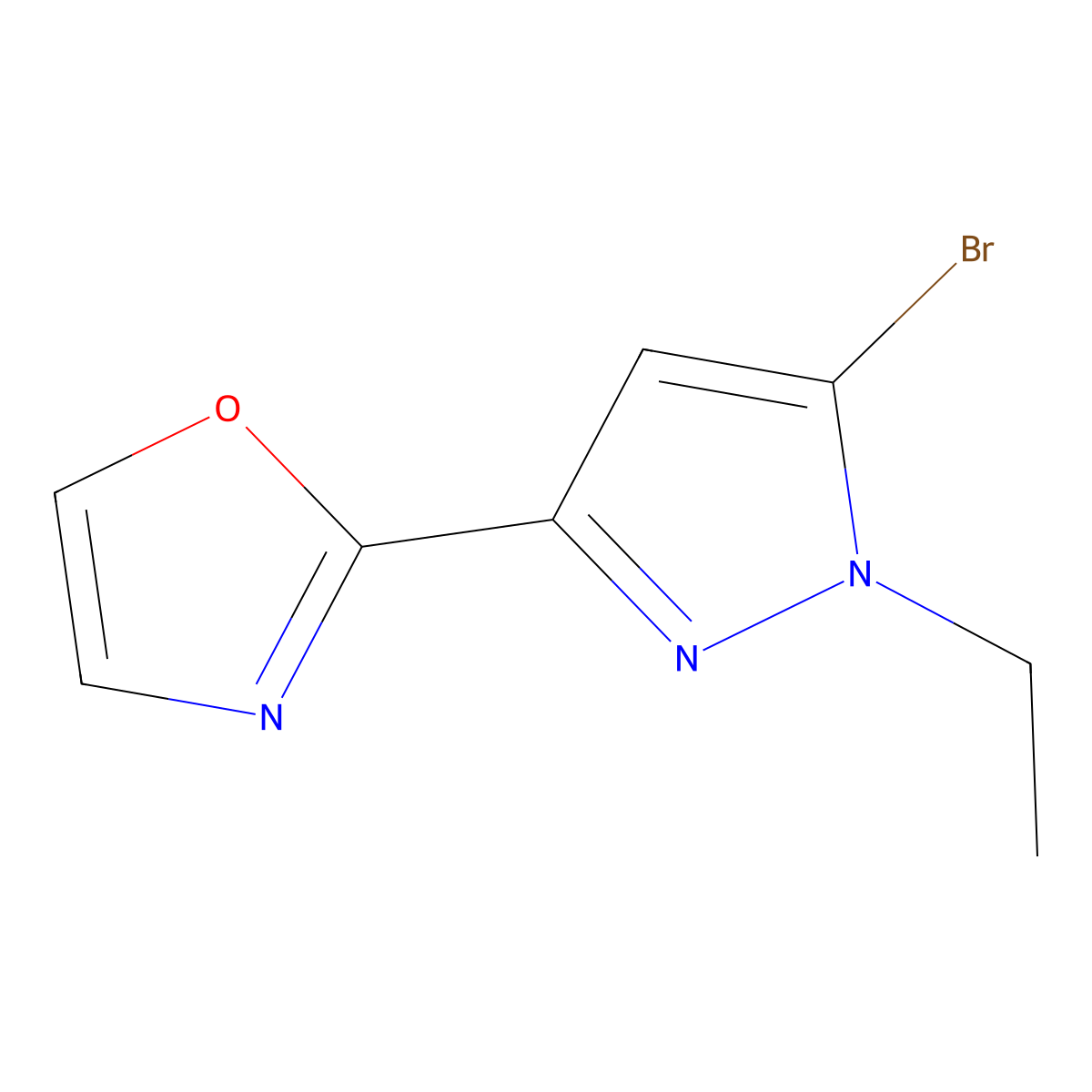 2-(5-Bromo-1-ethyl-1H-pyrazol-3-yl)-1,3-oxazole molecular structure, CAS 2092312-97-3