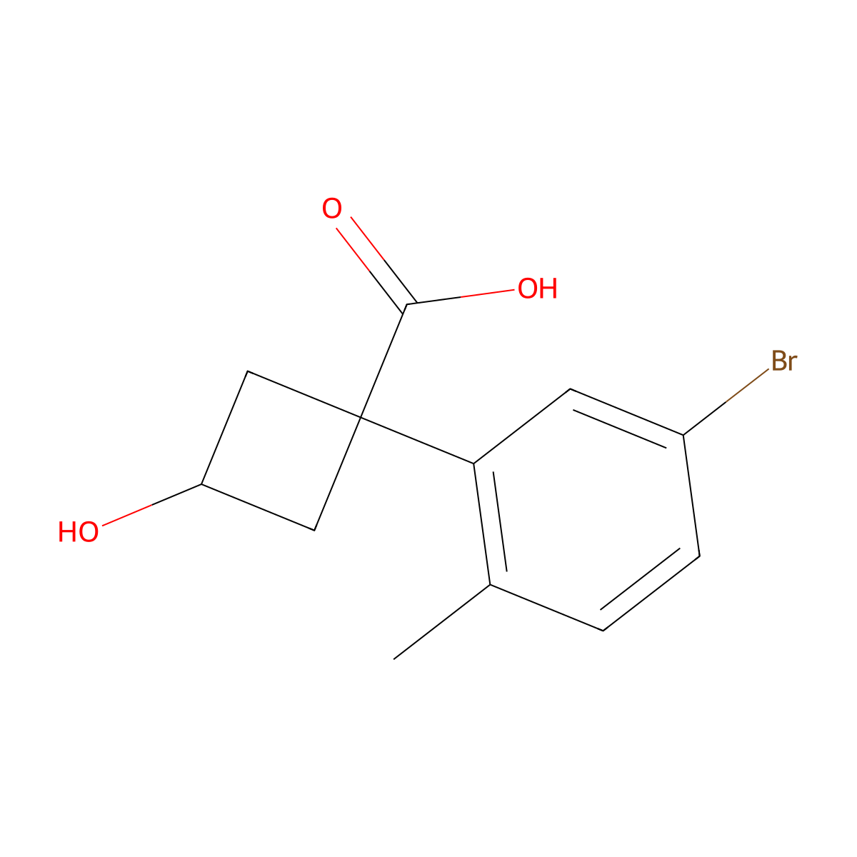 1-(5-Bromo-2-methylphenyl)-3-hydroxycyclobutane-1-carboxylic acid molecular structure, CAS 2092334-57-9