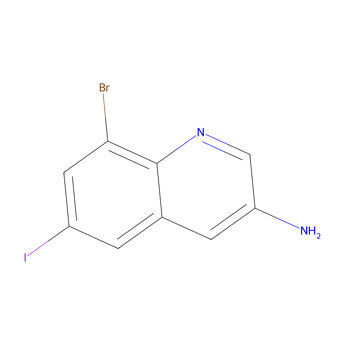8-Bromo-6-iodoquinolin-3-amine molecular structure, CAS 2092335-64-1