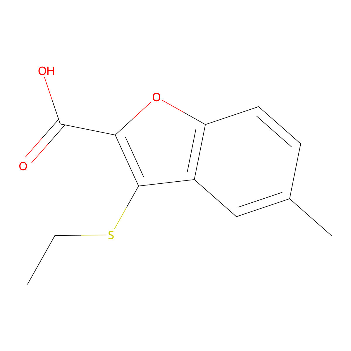 3-(Ethylsulfanyl)-5-methyl-1-benzofuran-2-carboxylic acid molecular structure, CAS 2092335-86-7