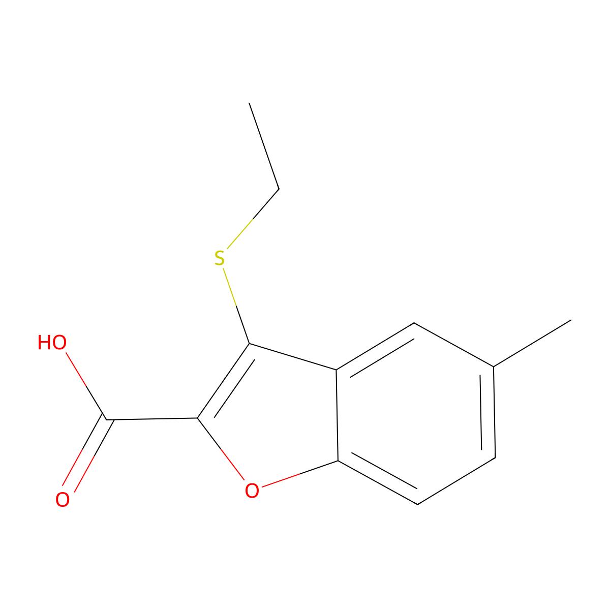 3-(Ethylsulfanyl)-5-methyl-1-benzofuran-2-carboxylic acid molecular structure, CAS 2092335-86-7