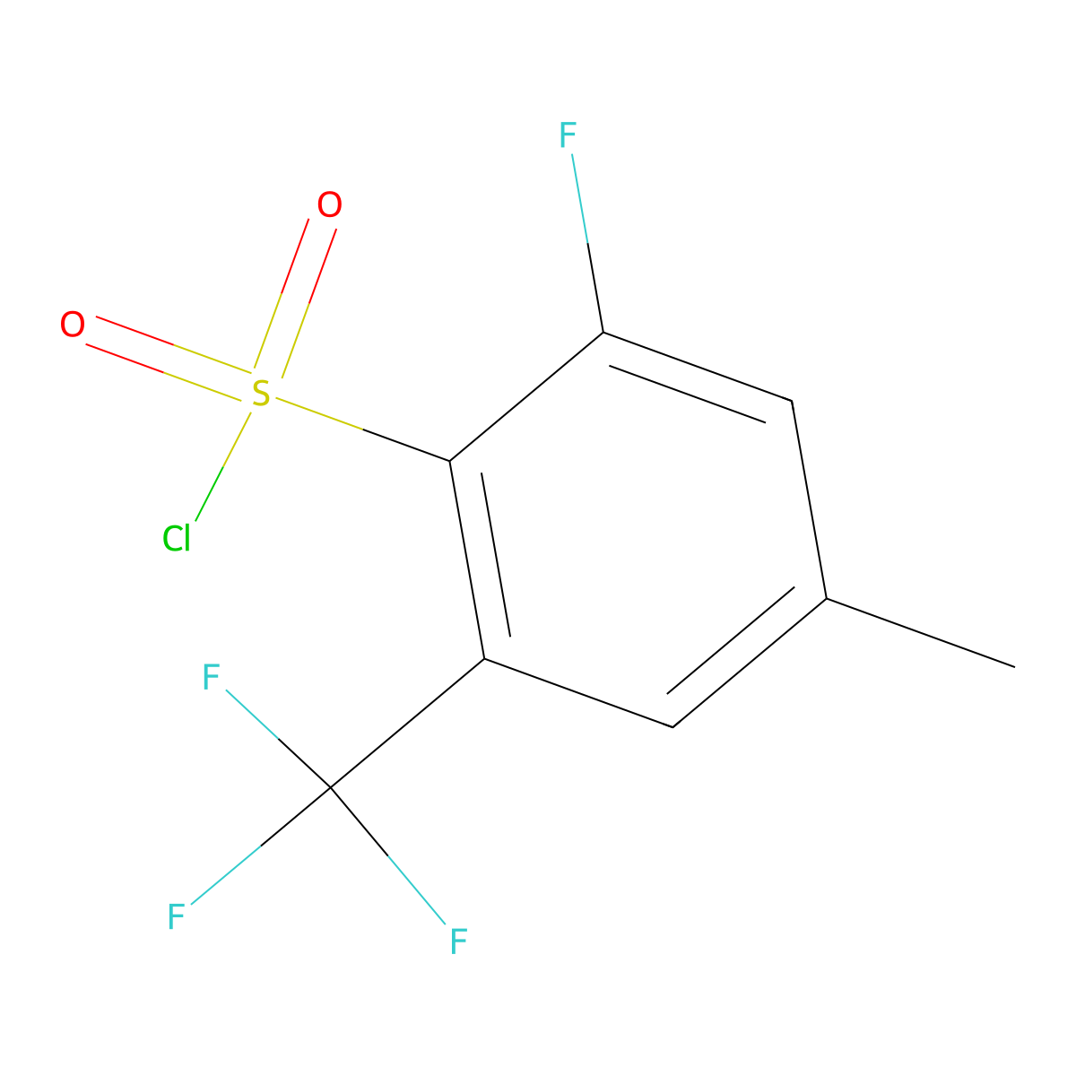 2-Fluoro-4-methyl-6-(trifluoromethyl)benzene-1-sulfonyl chloride molecular structure, CAS 2092336-38-2