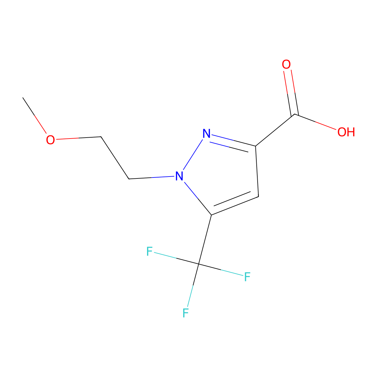 1-(2-Methoxyethyl)-5-(trifluoromethyl)-1H-pyrazole-3-carboxylic acid molecular structure, CAS 2092336-57-5