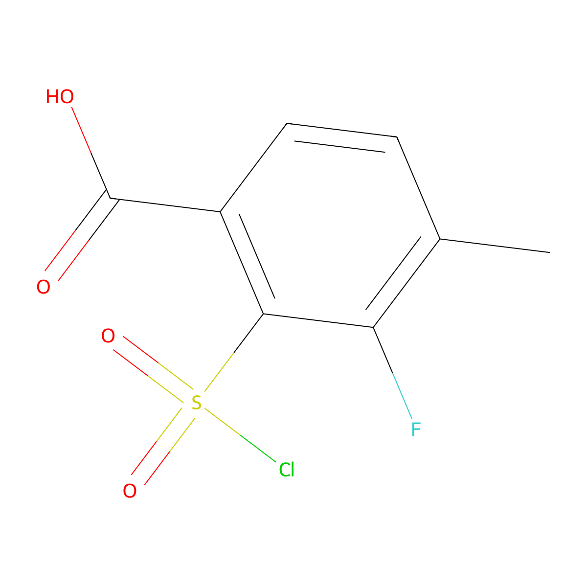 2-(Chlorosulfonyl)-3-fluoro-4-methylbenzoic acid molecular structure, CAS 2092338-41-3