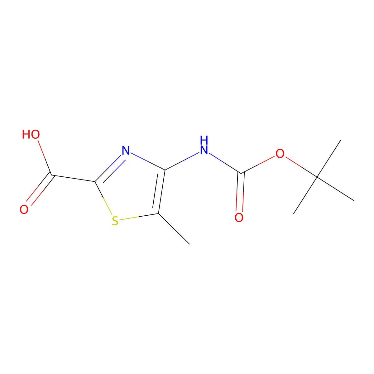 4-{[(Tert-butoxy)carbonyl]amino}-5-methyl-1,3-thiazole-2-carboxylic acid molecular structure, CAS 2092338-48-0