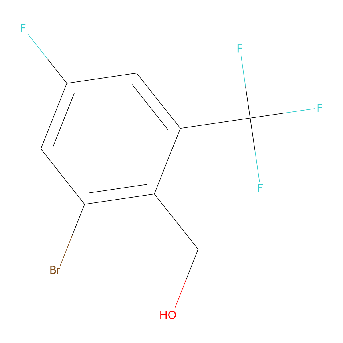 (2-Bromo-4-fluoro-6-(trifluoromethyl)phenyl)methanol molecular structure, CAS 2092340-49-1