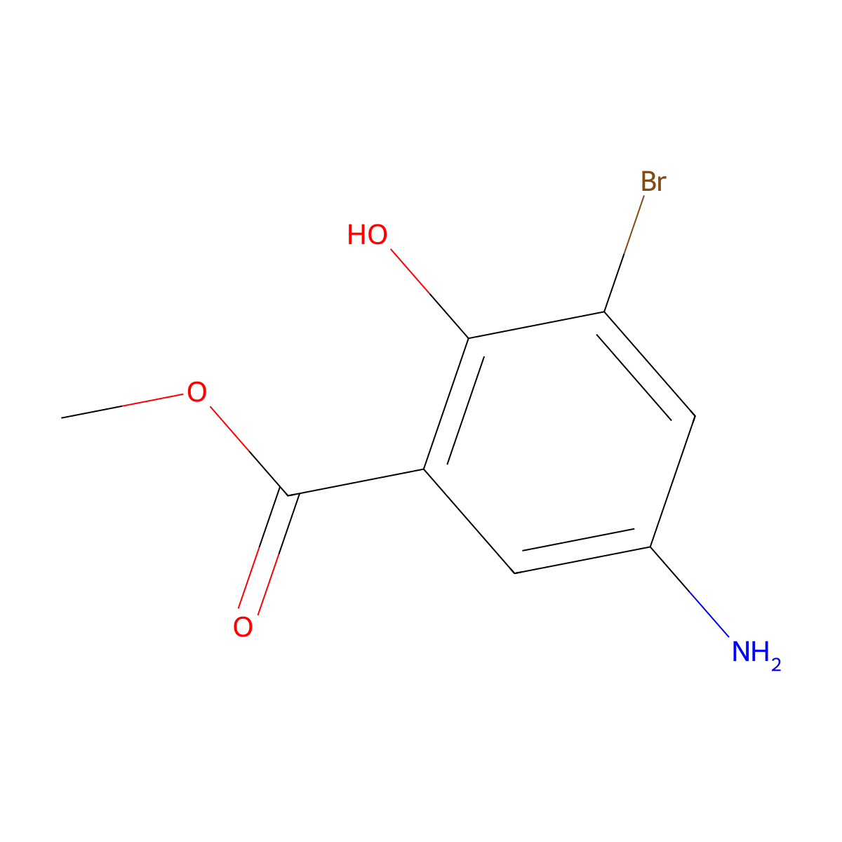 Methyl 5-amino-3-bromo-2-hydroxybenzoate molecular structure, CAS 2092375-91-0
