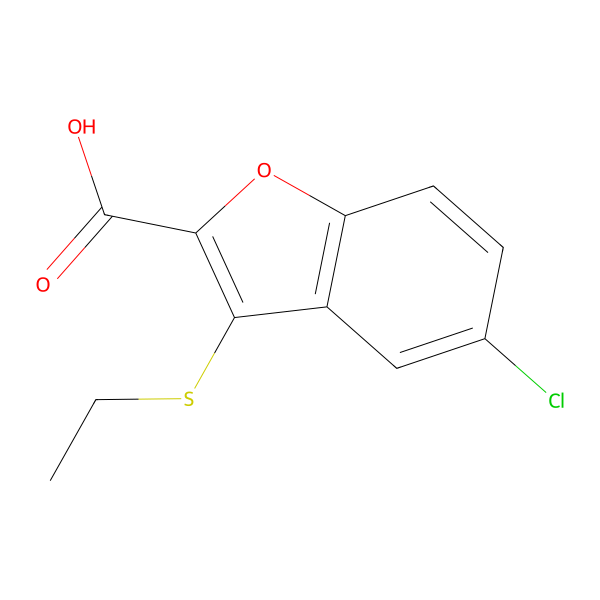 5-Chloro-3-(ethylsulfanyl)-1-benzofuran-2-carboxylic acid molecular structure, CAS 2092377-95-0