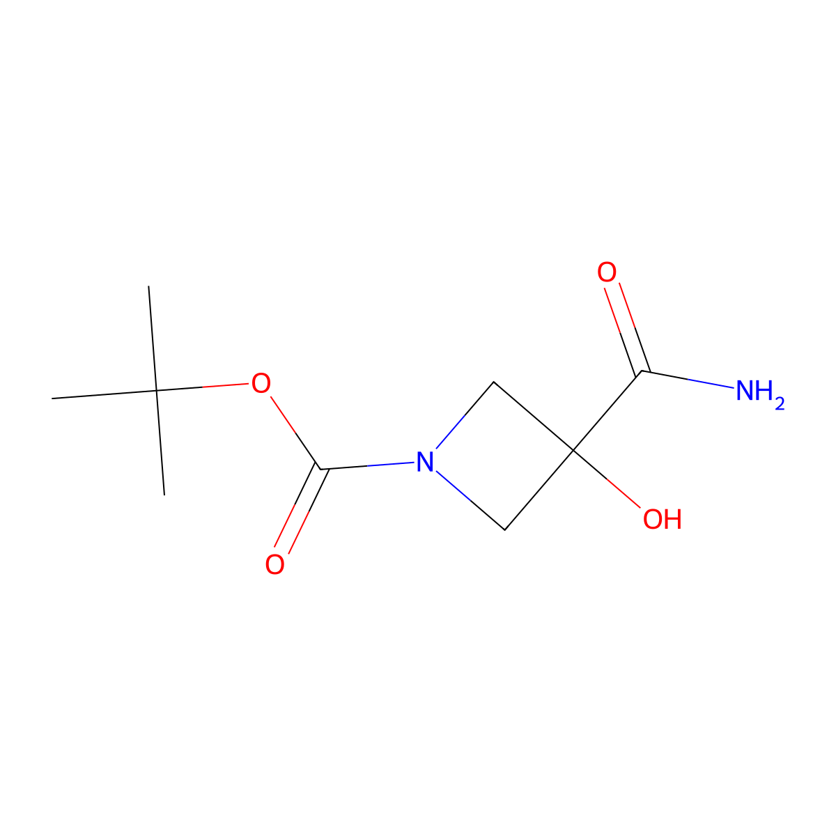 Tert-butyl 3-carbamoyl-3-hydroxyazetidine-1-carboxylate molecular structure, CAS 2092384-08-0
