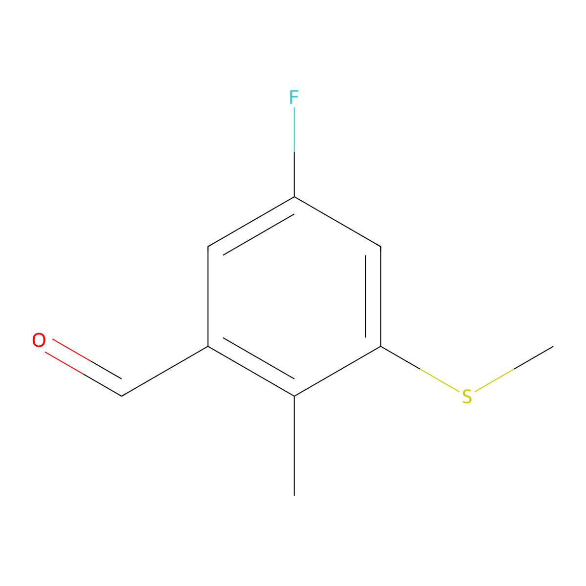 5-Fluoro-2-methyl-3-(methylthio)benzaldehyde molecular structure, CAS 2092388-98-0