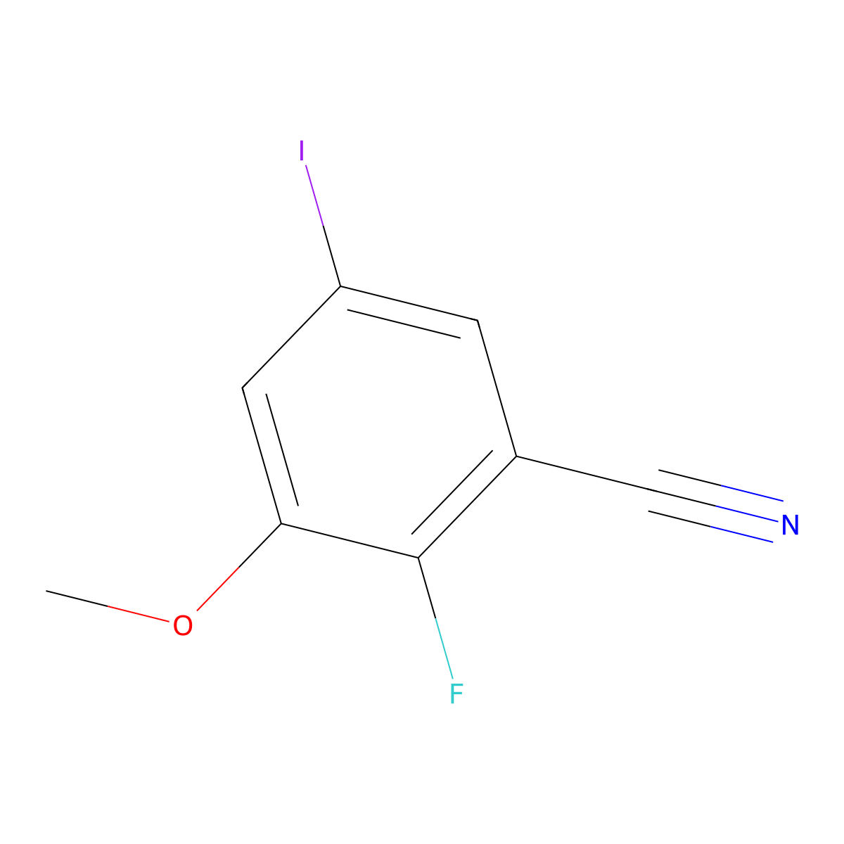 2-Fluoro-5-iodo-3-methoxybenzonitrile molecular structure, CAS 2092391-55-2