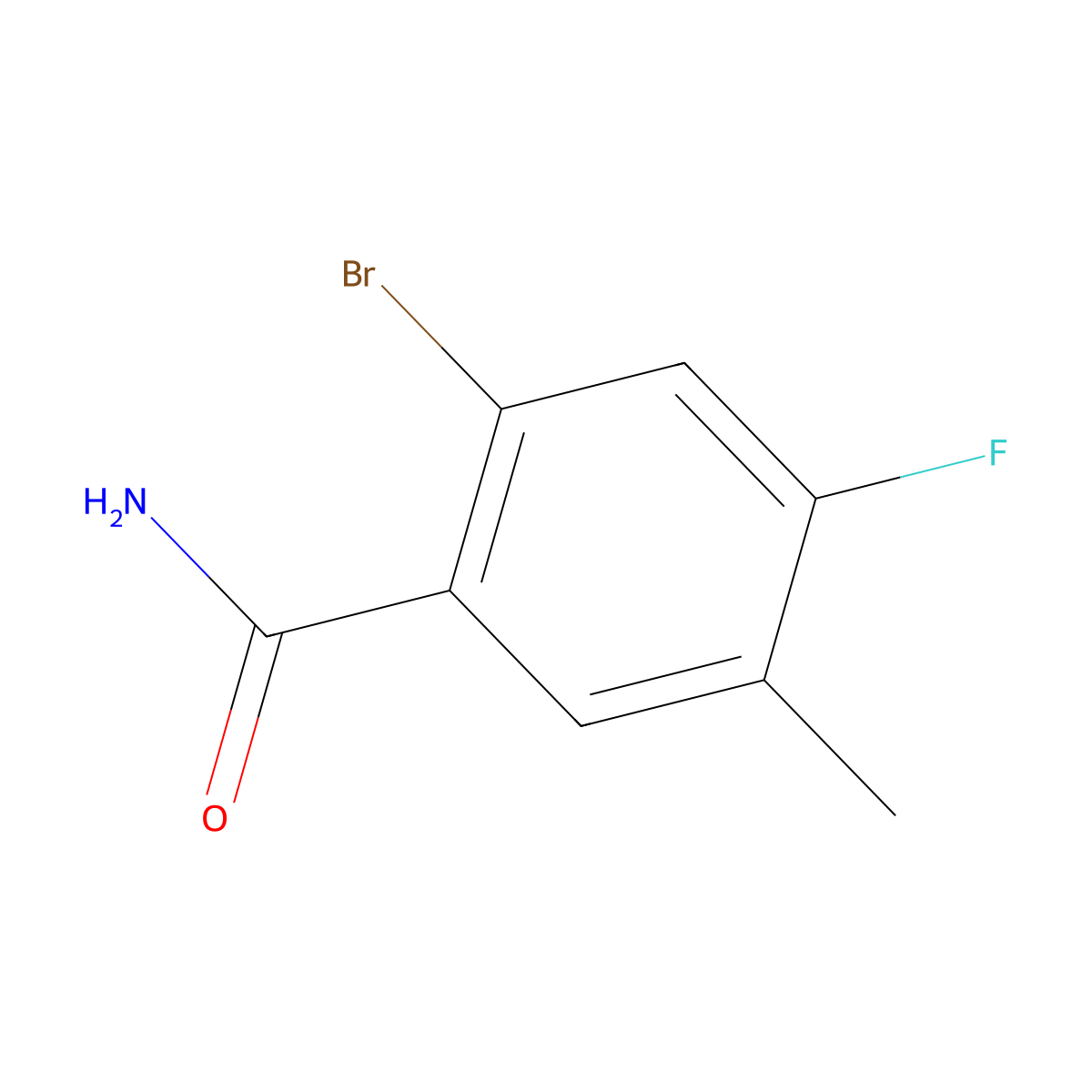 2-Bromo-4-fluoro-5-methylbenzamide molecular structure, CAS 2092391-98-3